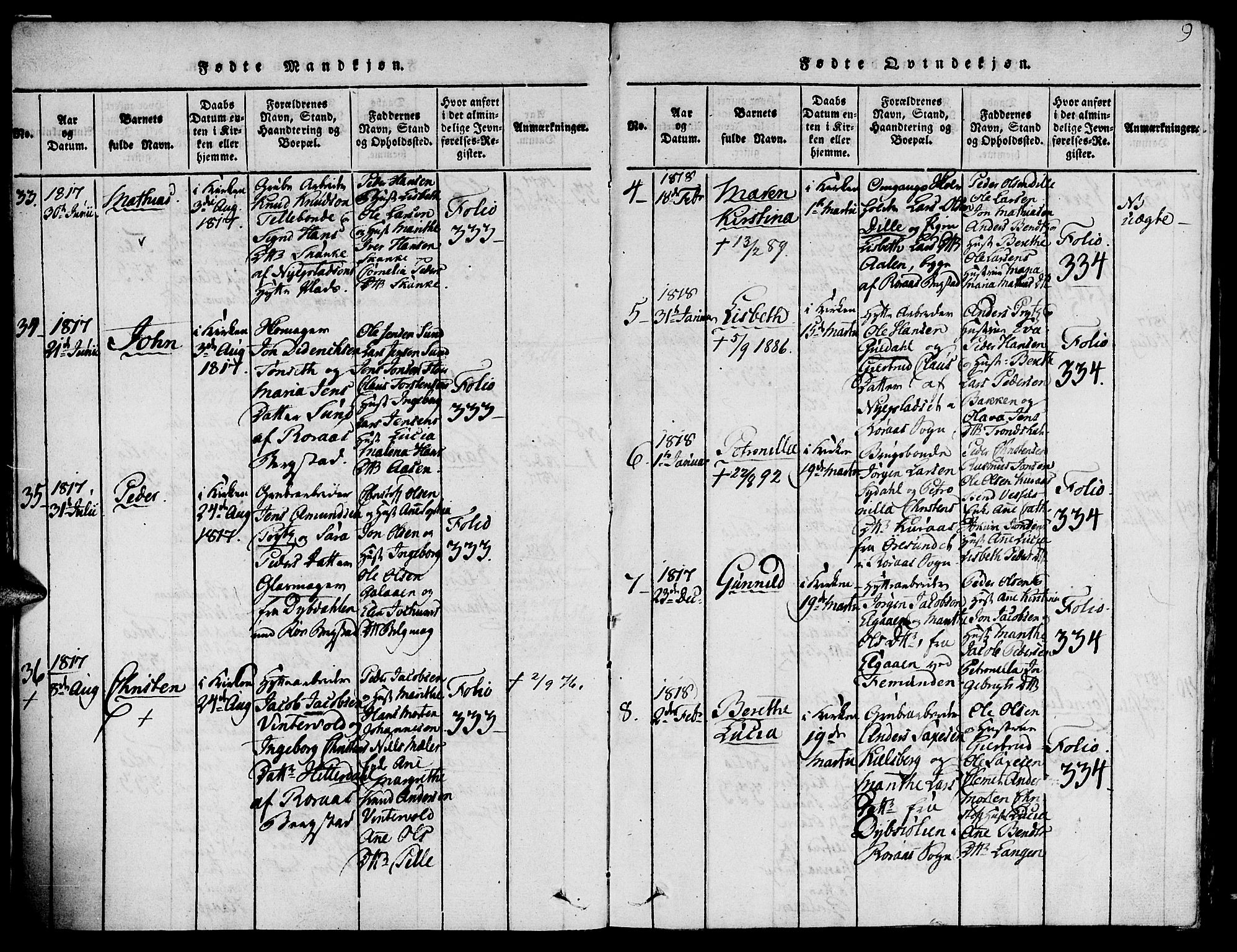 Ministerialprotokoller, klokkerbøker og fødselsregistre - Sør-Trøndelag, SAT/A-1456/681/L0929: Parish register (official) no. 681A07, 1817-1828, p. 9