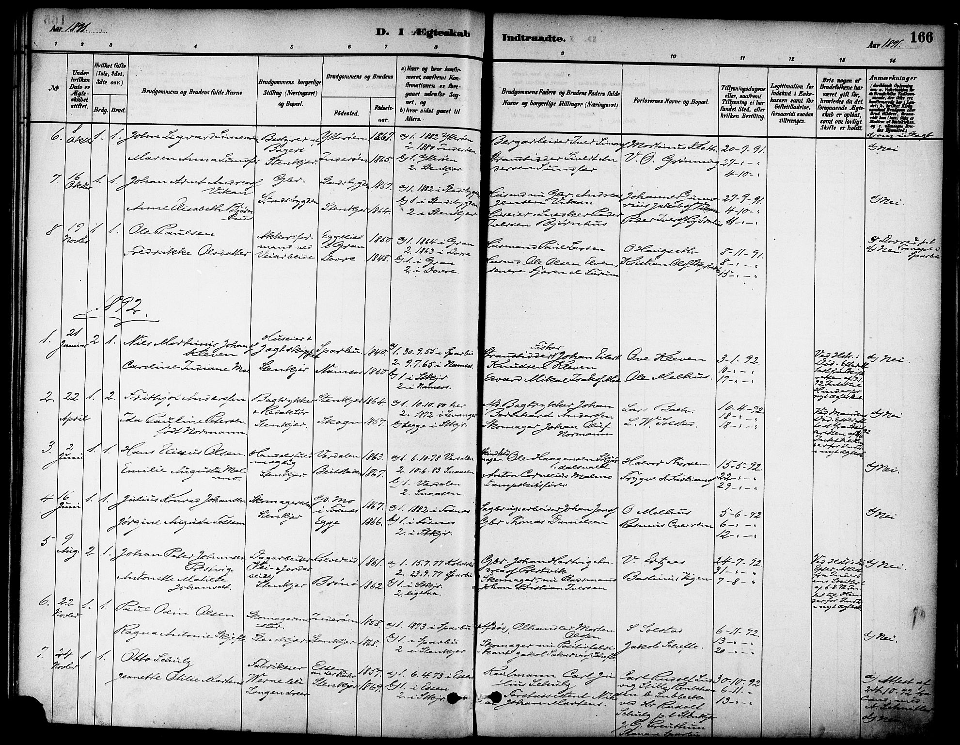 Ministerialprotokoller, klokkerbøker og fødselsregistre - Nord-Trøndelag, AV/SAT-A-1458/739/L0371: Parish register (official) no. 739A03, 1881-1895, p. 166