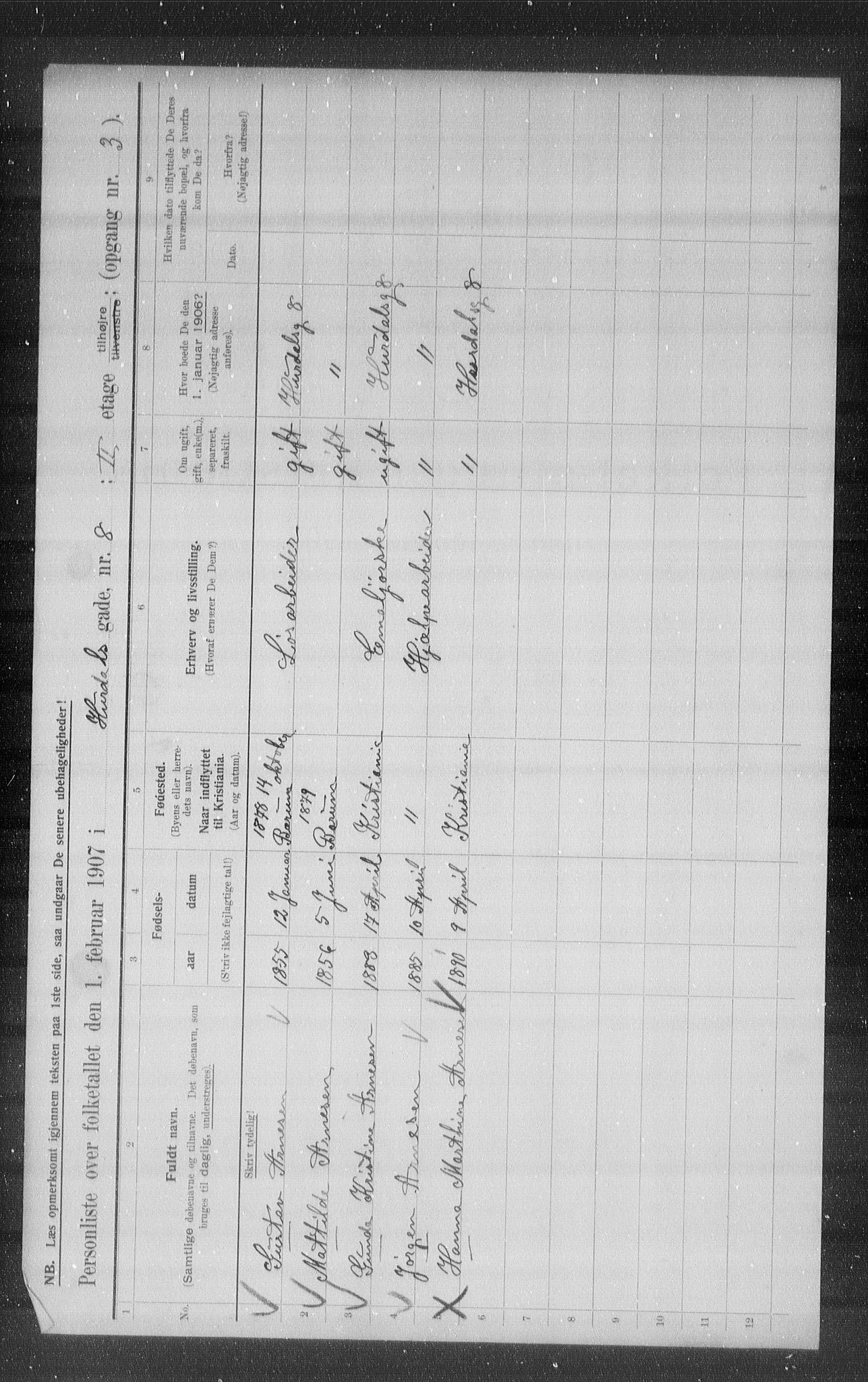 OBA, Municipal Census 1907 for Kristiania, 1907, p. 21703