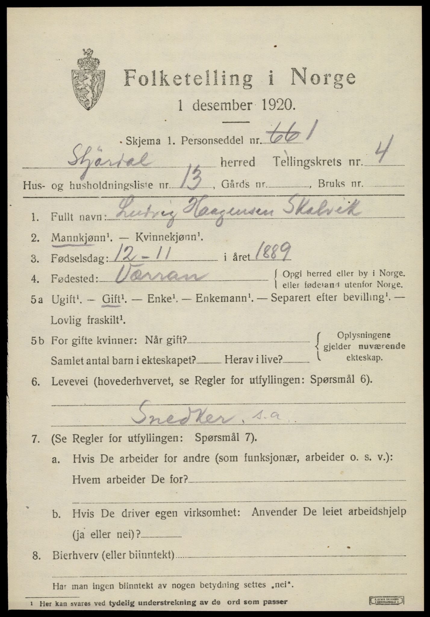 SAT, 1920 census for Stjørdal, 1920, p. 4684