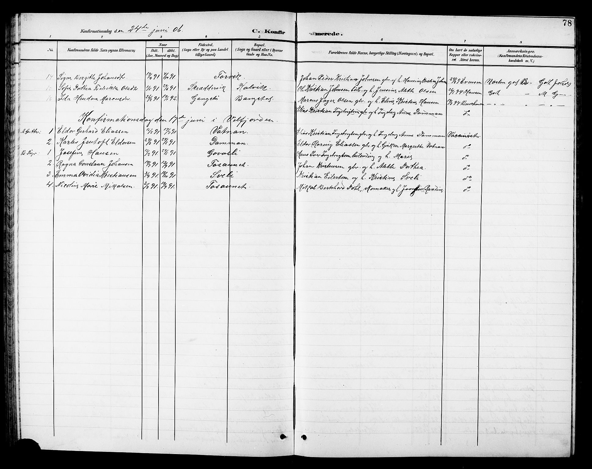 Ministerialprotokoller, klokkerbøker og fødselsregistre - Nordland, AV/SAT-A-1459/810/L0161: Parish register (copy) no. 810C04, 1897-1910, p. 78