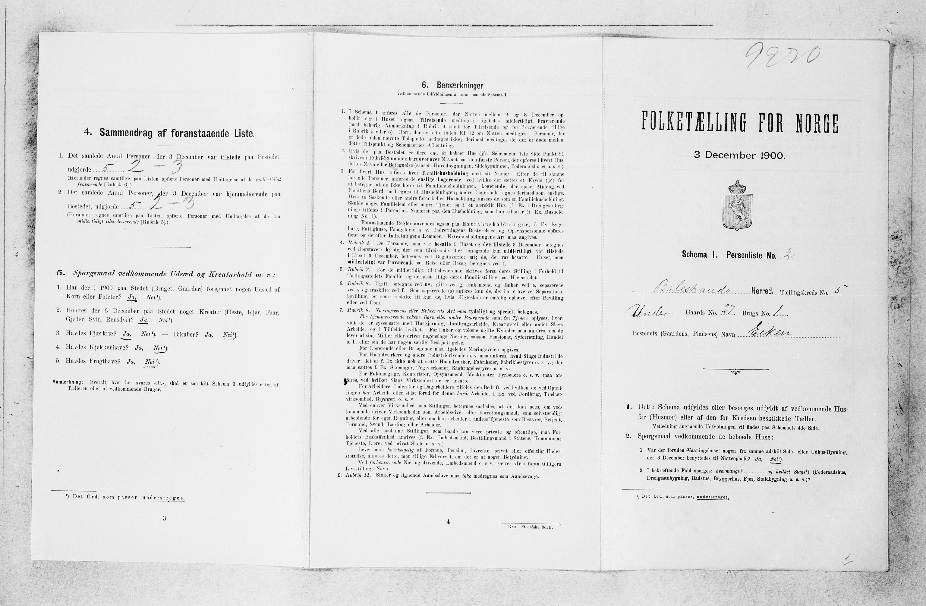 SAB, 1900 census for Balestrand, 1900, p. 342