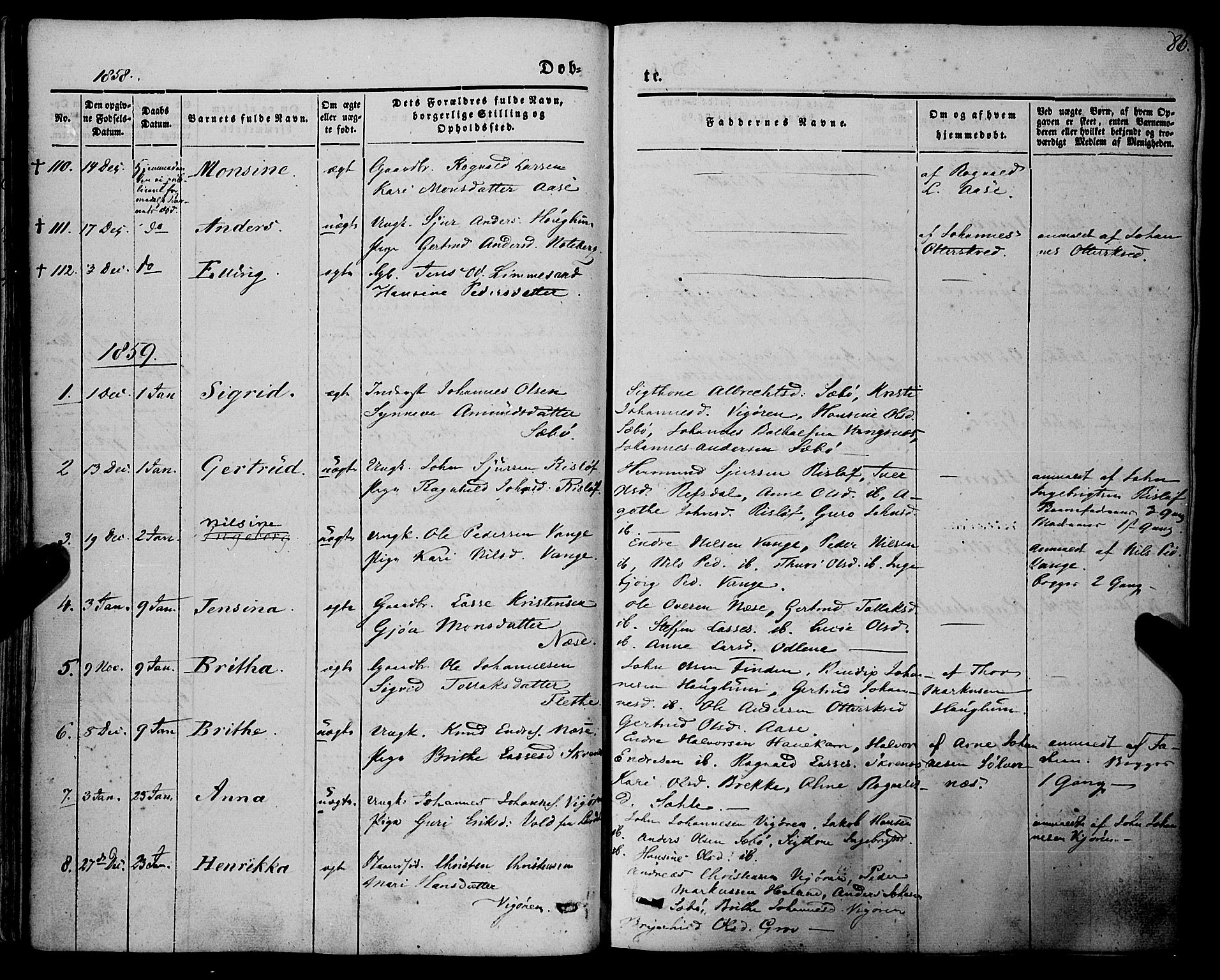 Vik sokneprestembete, SAB/A-81501: Parish register (official) no. A 8, 1846-1865, p. 86