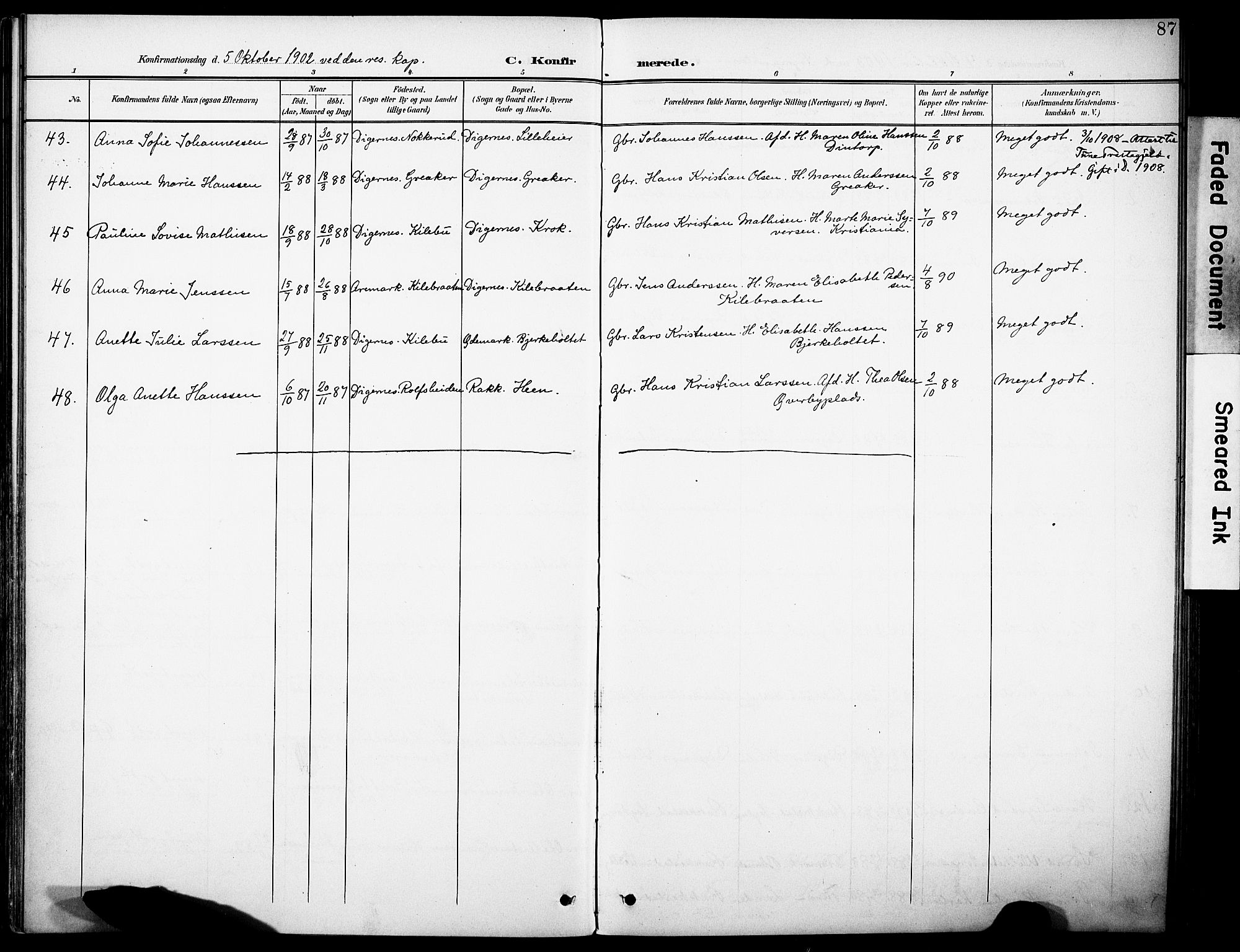 Rakkestad prestekontor Kirkebøker, AV/SAO-A-2008/F/Fb/L0002: Parish register (official) no. II 2, 1900-1920, p. 87