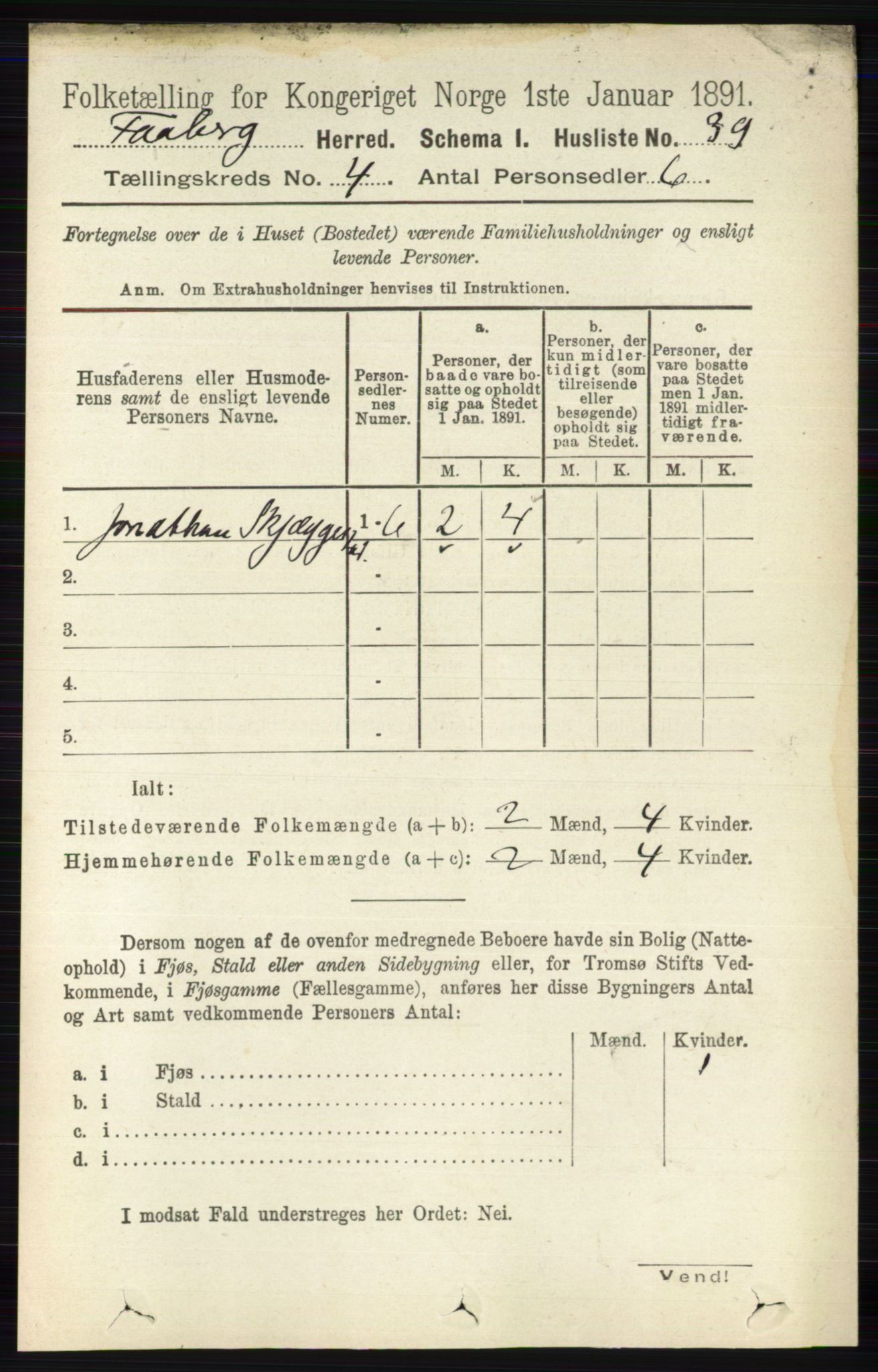 RA, 1891 census for 0524 Fåberg, 1891, p. 1204