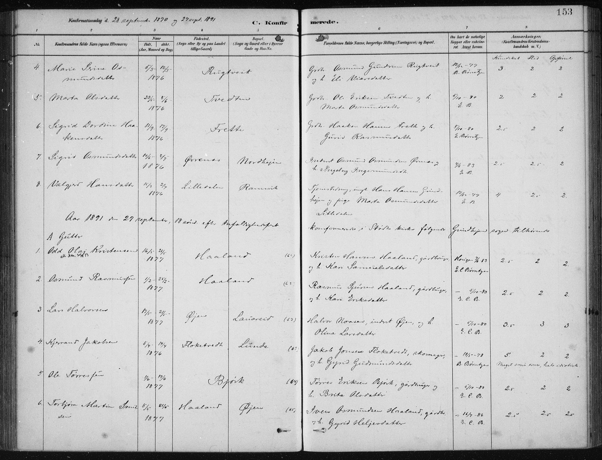 Etne sokneprestembete, SAB/A-75001/H/Haa: Parish register (official) no. D  1, 1879-1919, p. 153