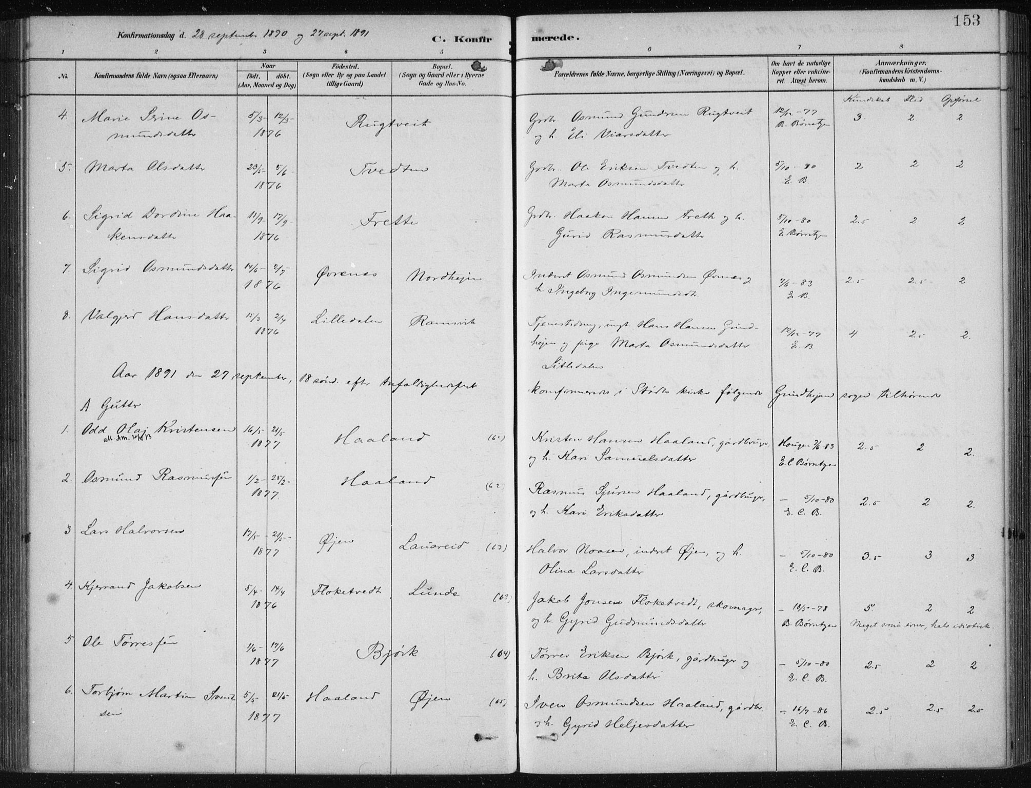 Etne sokneprestembete, AV/SAB-A-75001/H/Haa: Parish register (official) no. D  1, 1879-1919, p. 153