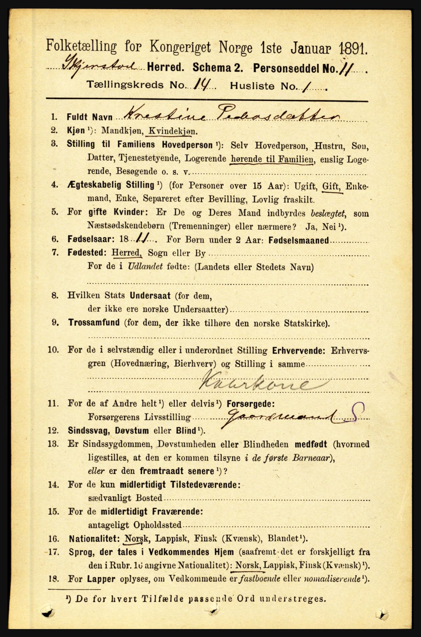 RA, 1891 census for 1842 Skjerstad, 1891, p. 5026