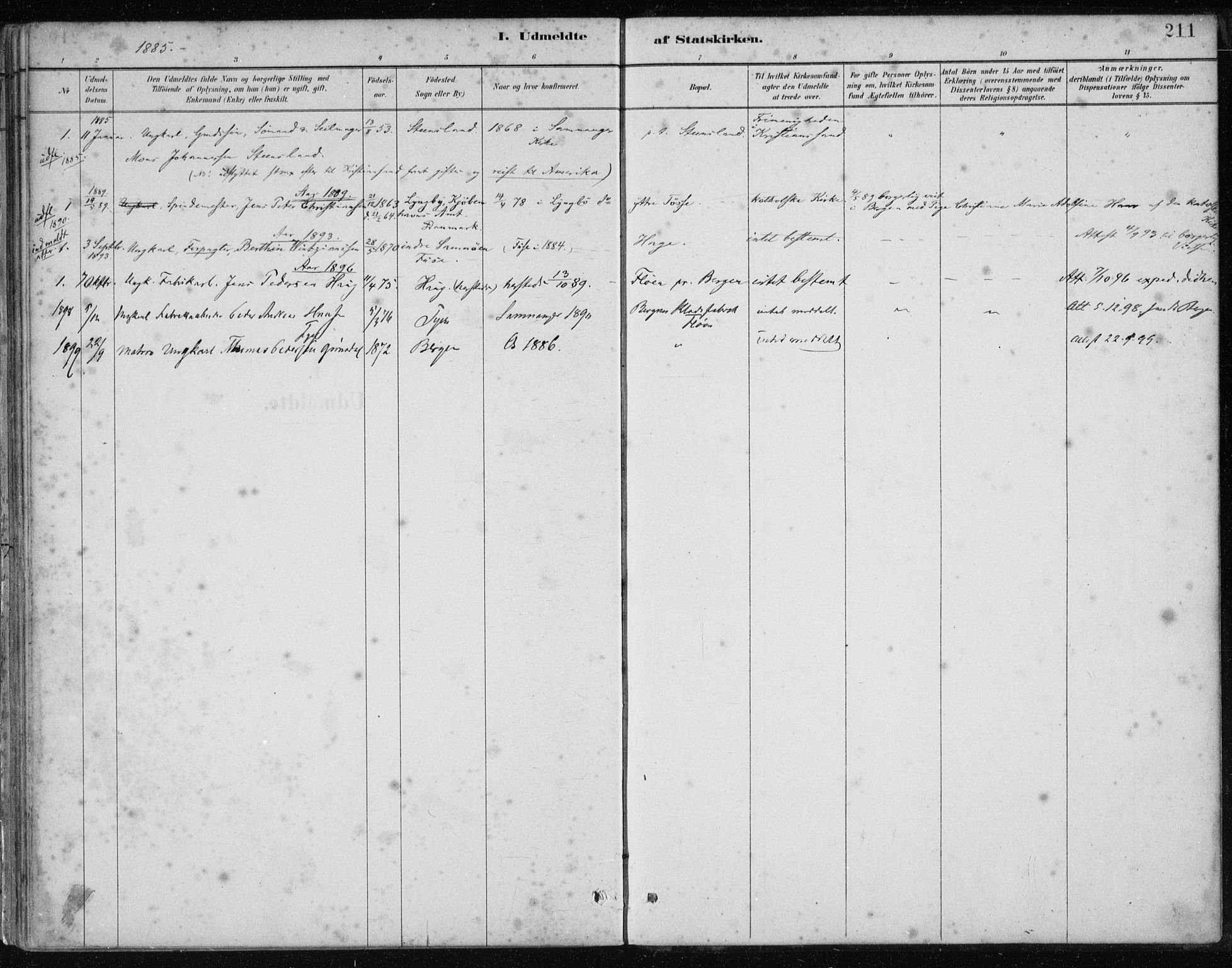 Samnanger Sokneprestembete, SAB/A-77501/H/Haa: Parish register (official) no. A 1, 1885-1901, p. 211