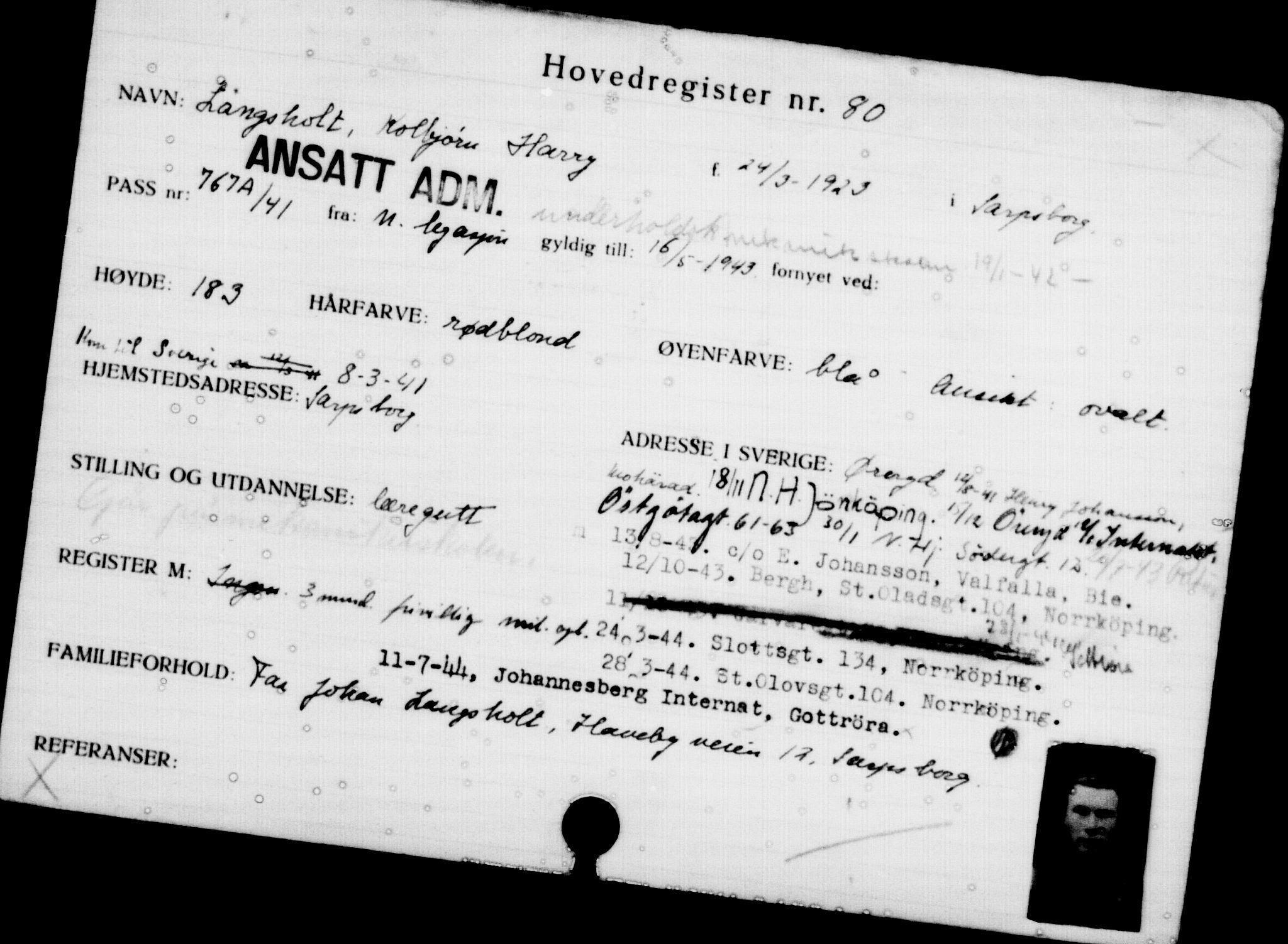 Den Kgl. Norske Legasjons Flyktningskontor, AV/RA-S-6753/V/Va/L0001: Kjesäterkartoteket. Flyktningenr. 1-1000, 1940-1945, p. 137