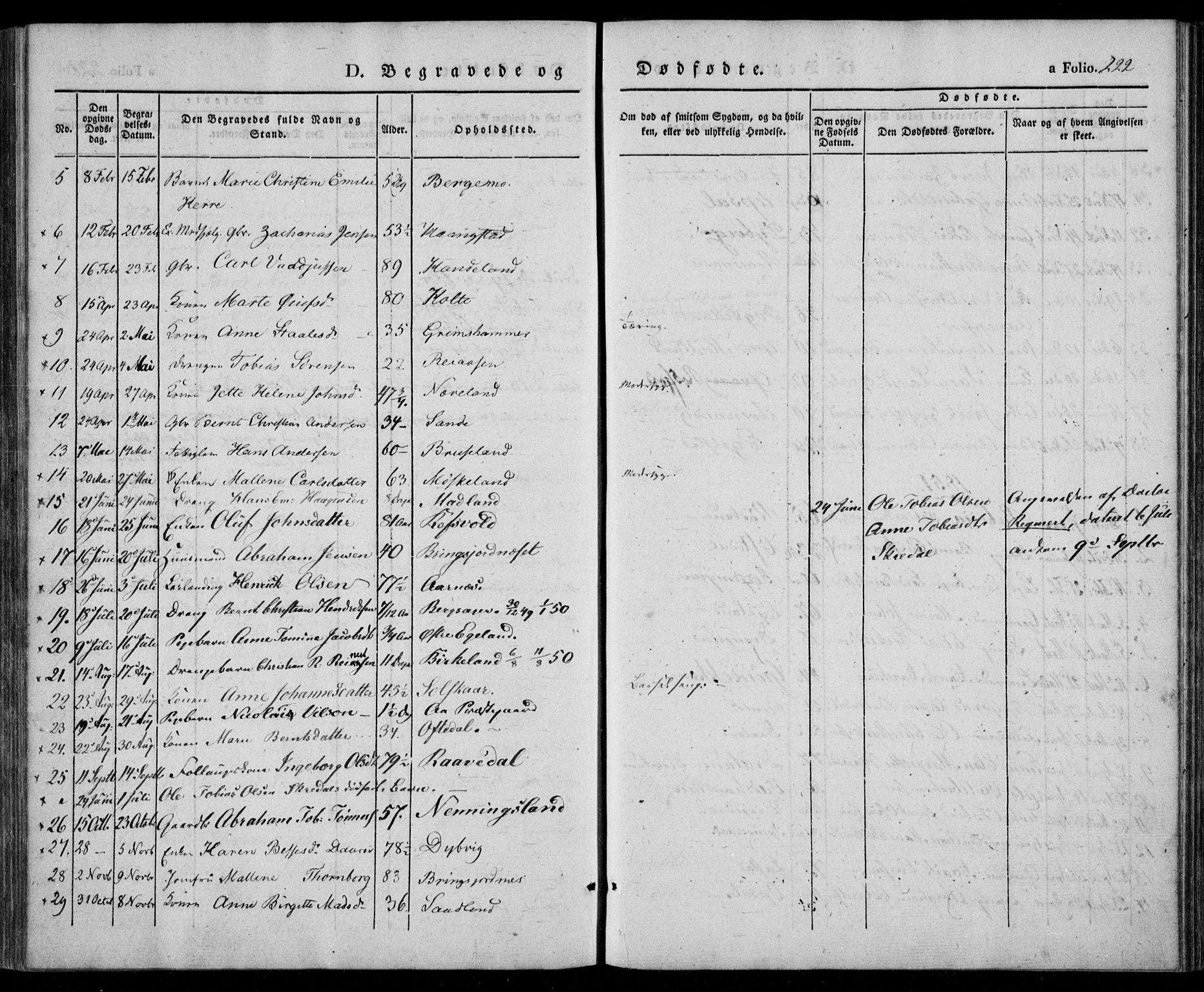 Lyngdal sokneprestkontor, AV/SAK-1111-0029/F/Fa/Fac/L0008: Parish register (official) no. A 8, 1837-1852, p. 222