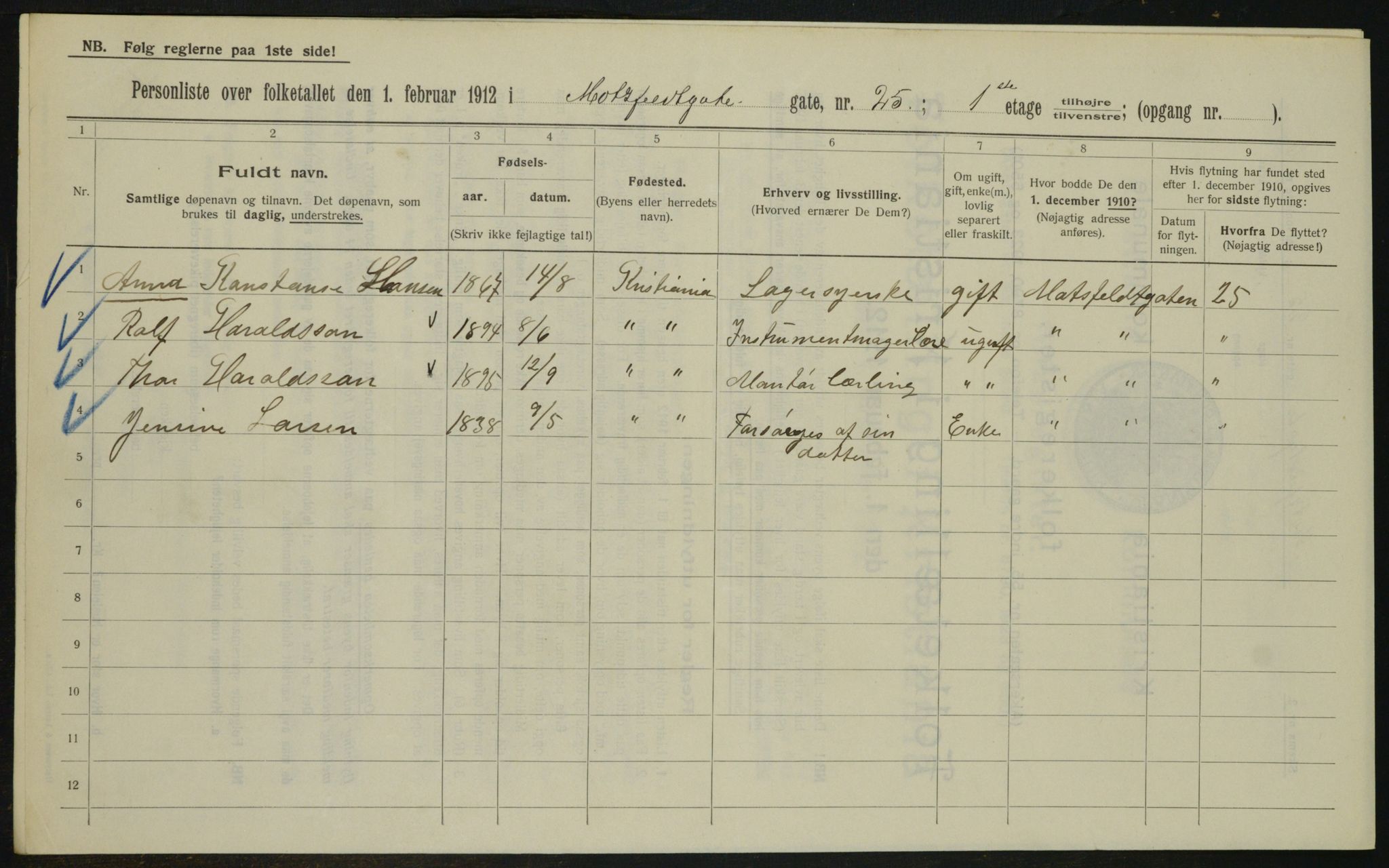 OBA, Municipal Census 1912 for Kristiania, 1912, p. 66882