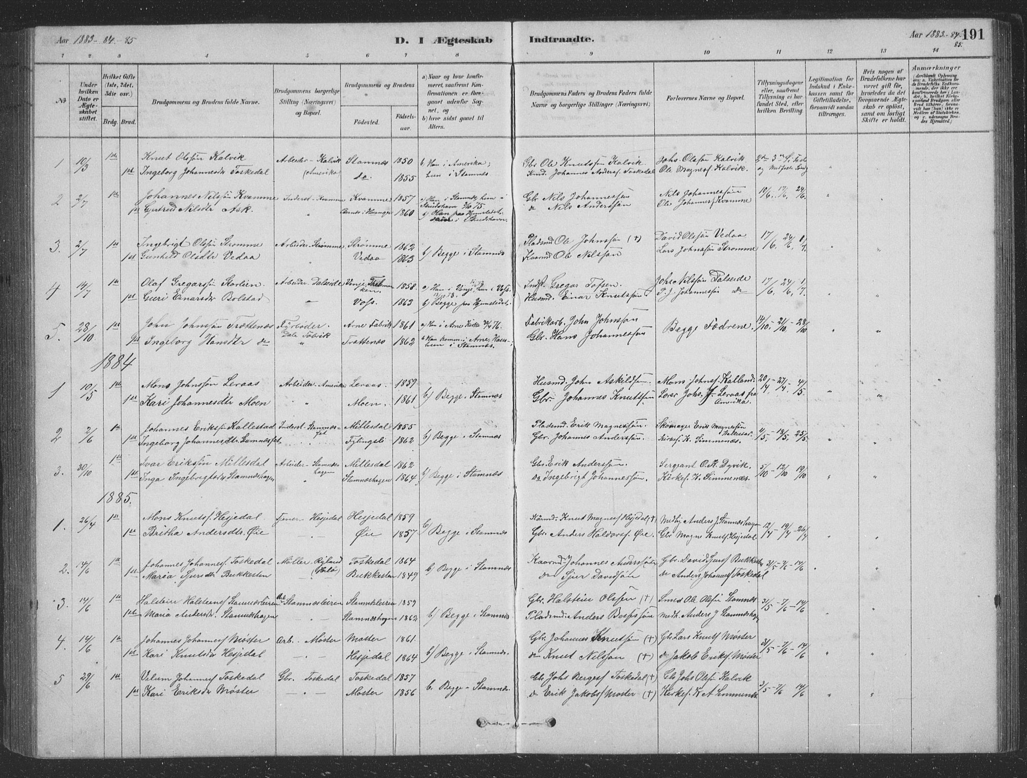 Vaksdal Sokneprestembete, SAB/A-78901/H/Hab: Parish register (copy) no. D 1, 1878-1939, p. 191