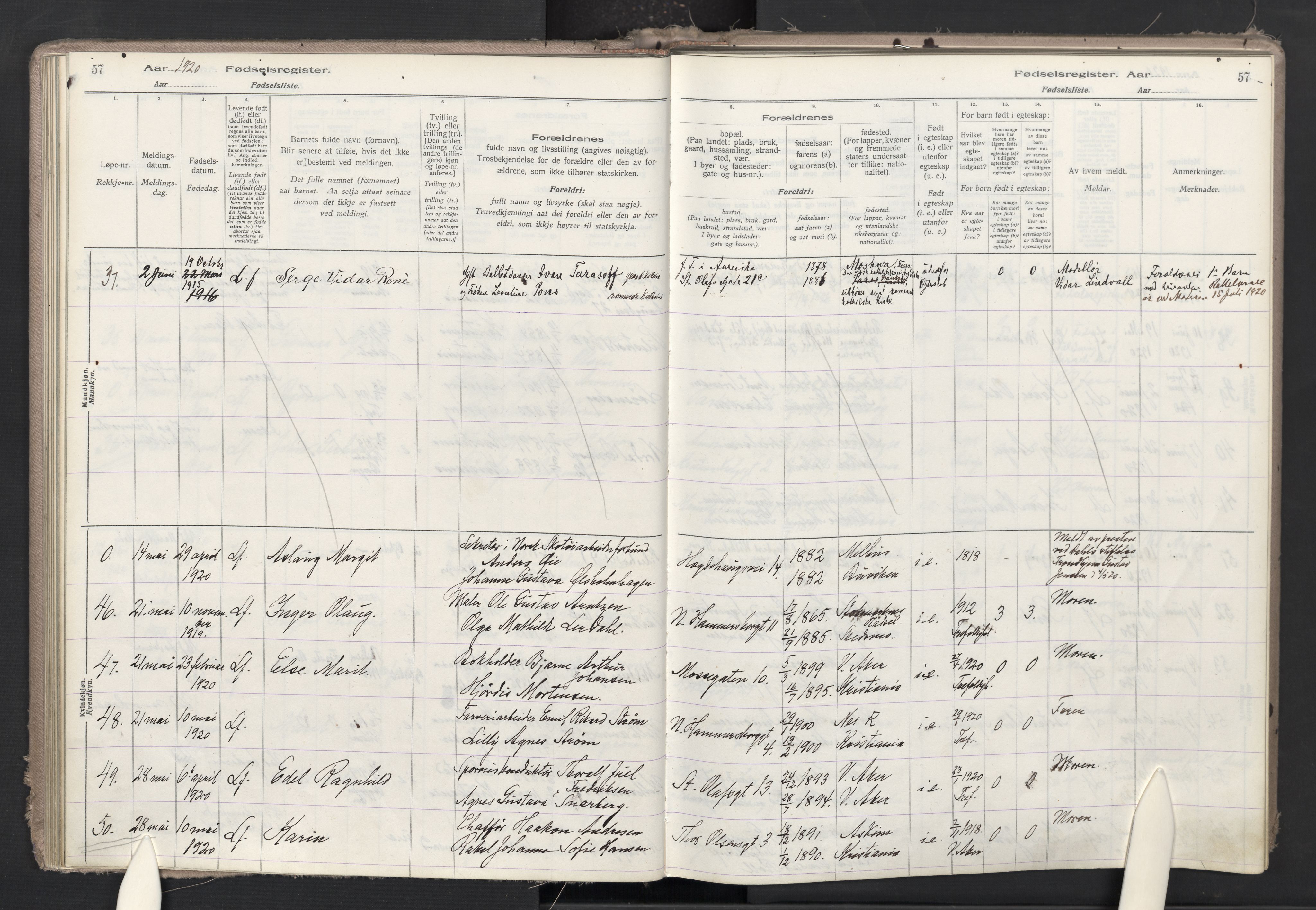 Trefoldighet prestekontor Kirkebøker, AV/SAO-A-10882/J/Ja/L0001: Birth register no. 1, 1916-1931, p. 57