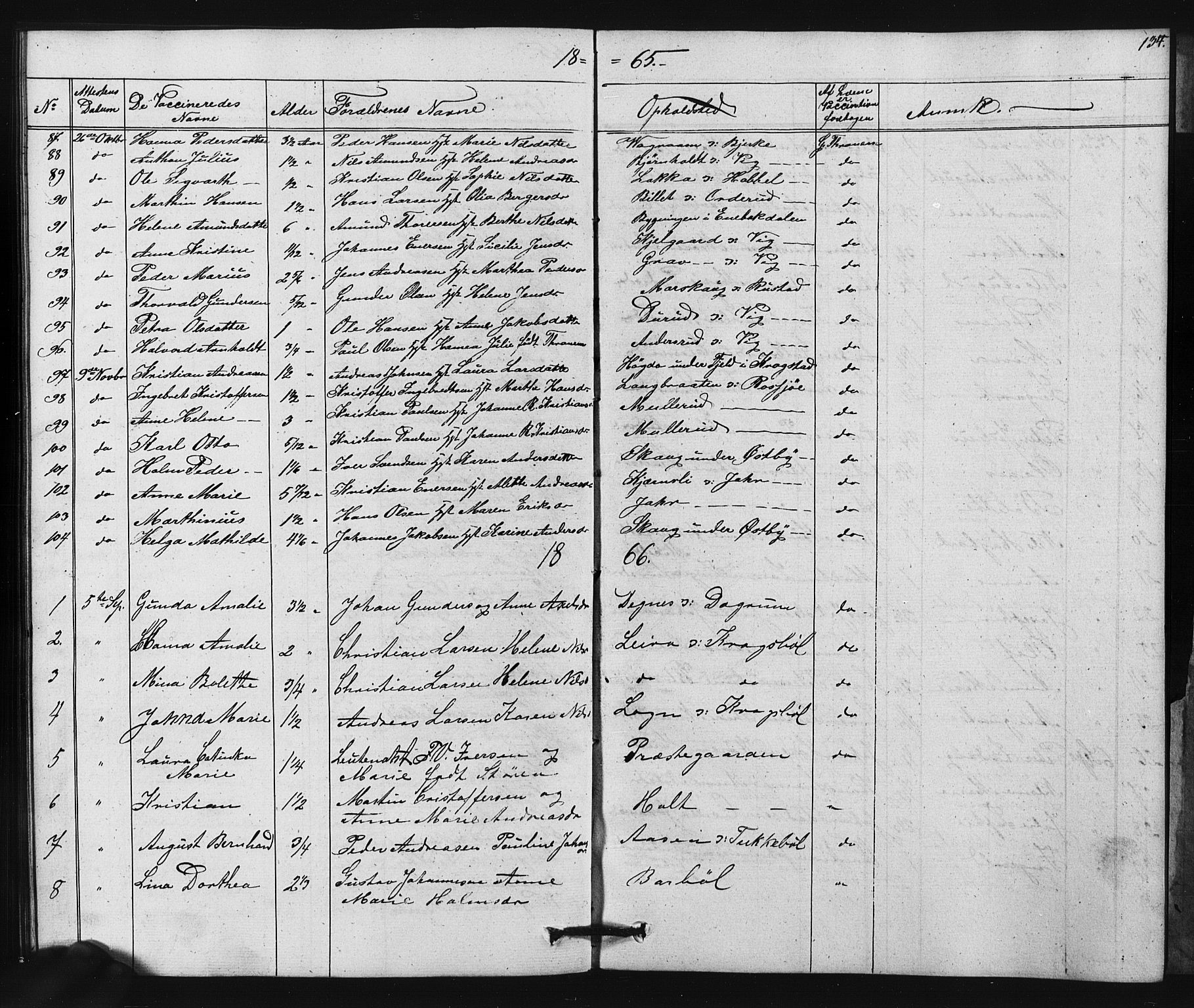 Enebakk prestekontor Kirkebøker, SAO/A-10171c/F/Fa/L0015: Parish register (official) no. I 15, 1830-1867, p. 134