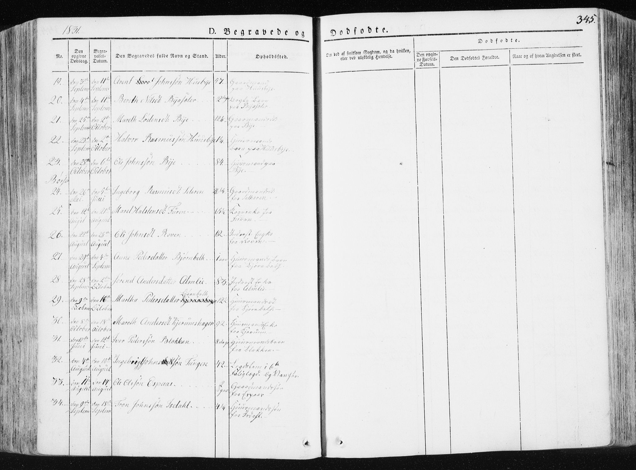 Ministerialprotokoller, klokkerbøker og fødselsregistre - Sør-Trøndelag, SAT/A-1456/665/L0771: Parish register (official) no. 665A06, 1830-1856, p. 345