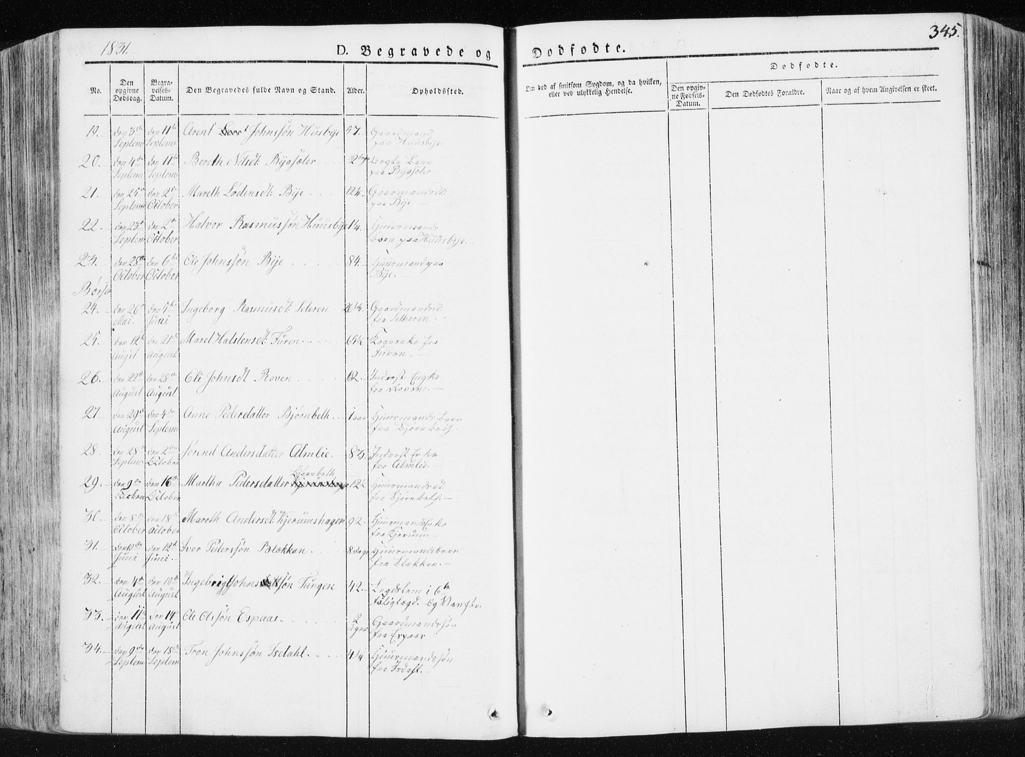 Ministerialprotokoller, klokkerbøker og fødselsregistre - Sør-Trøndelag, AV/SAT-A-1456/665/L0771: Parish register (official) no. 665A06, 1830-1856, p. 345