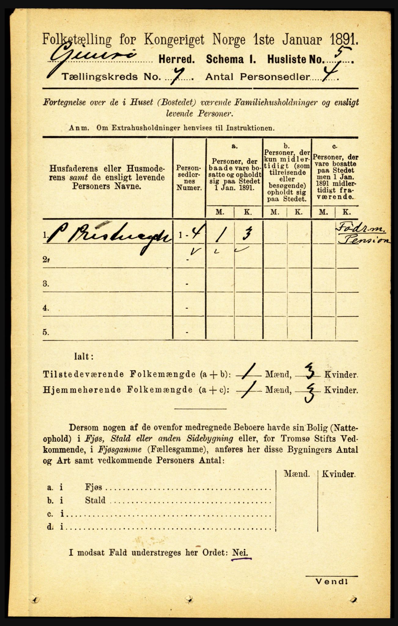 RA, 1891 census for 1864 Gimsøy, 1891, p. 1175