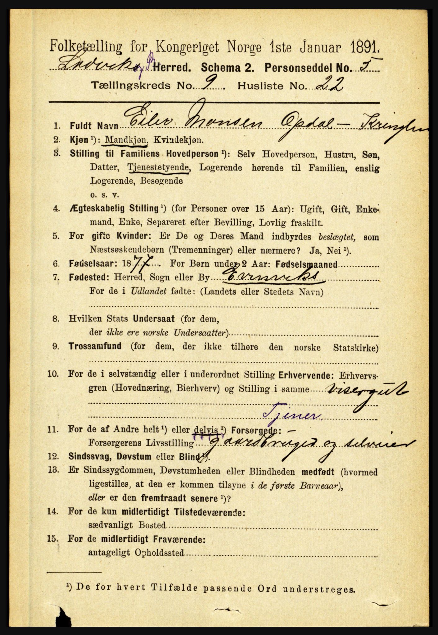 RA, 1891 census for 1415 Lavik og Brekke, 1891, p. 1952