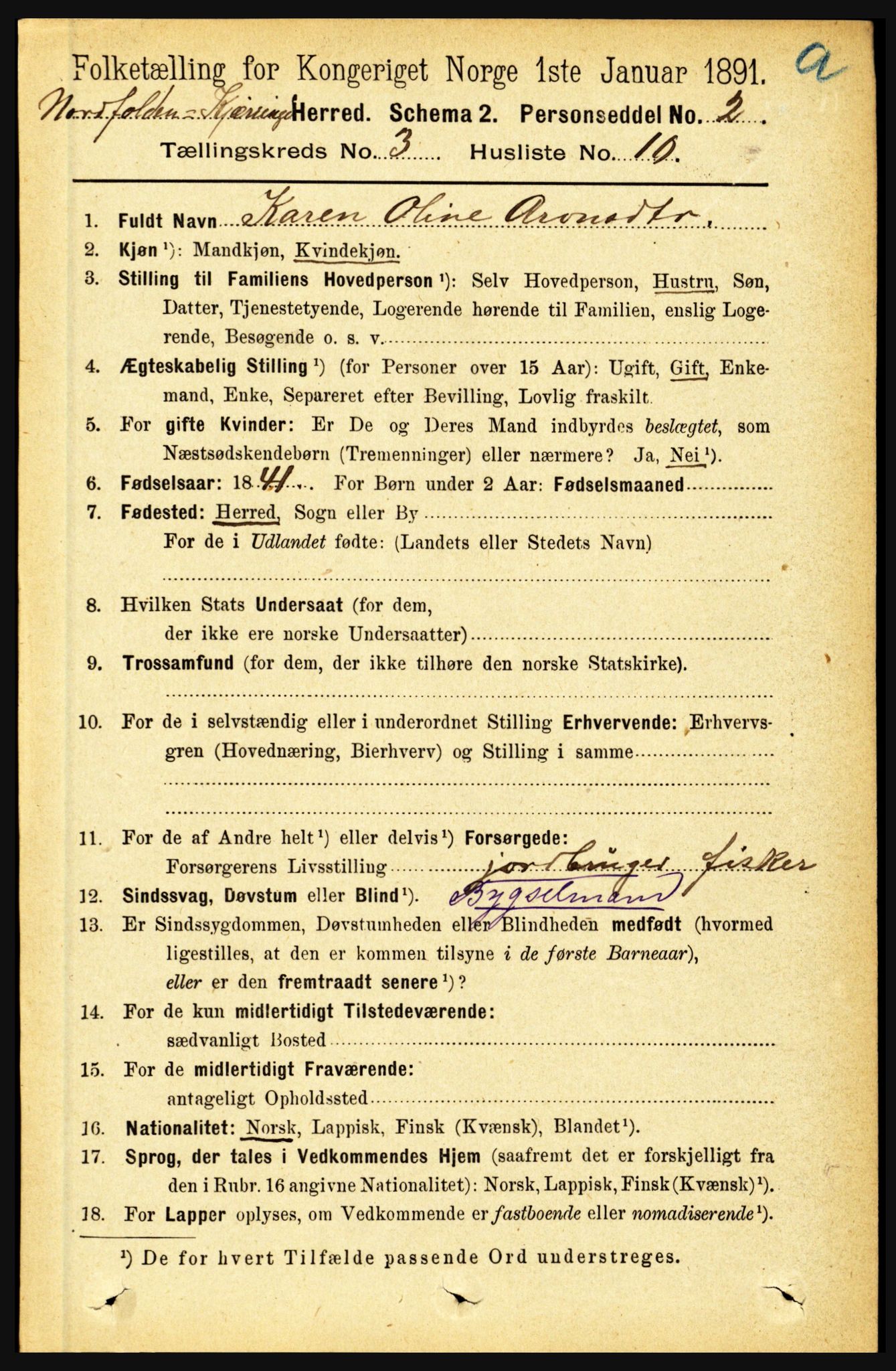 RA, 1891 census for 1846 Nordfold-Kjerringøy, 1891, p. 764