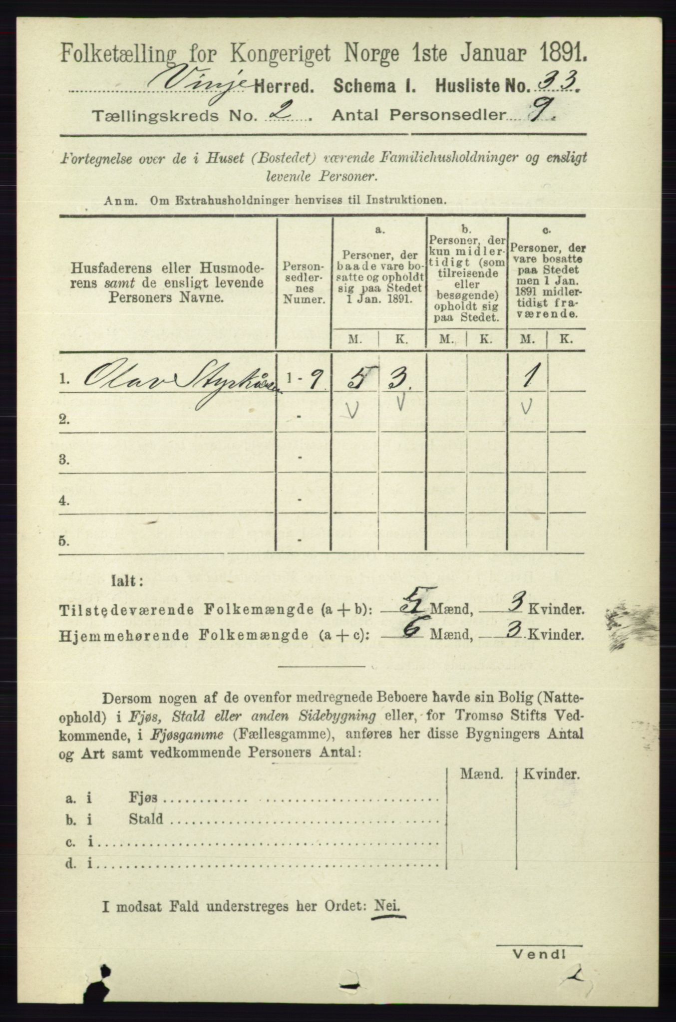 RA, 1891 census for 0834 Vinje, 1891, p. 350