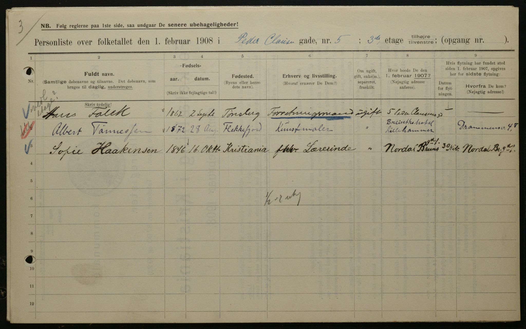 OBA, Municipal Census 1908 for Kristiania, 1908, p. 70615