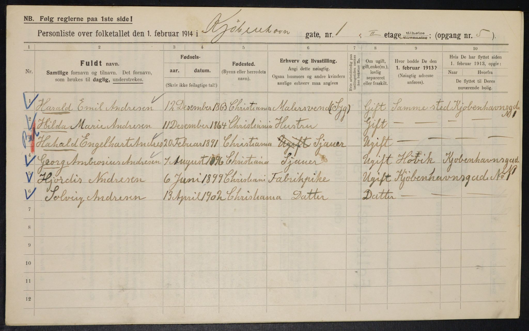 OBA, Municipal Census 1914 for Kristiania, 1914, p. 54922