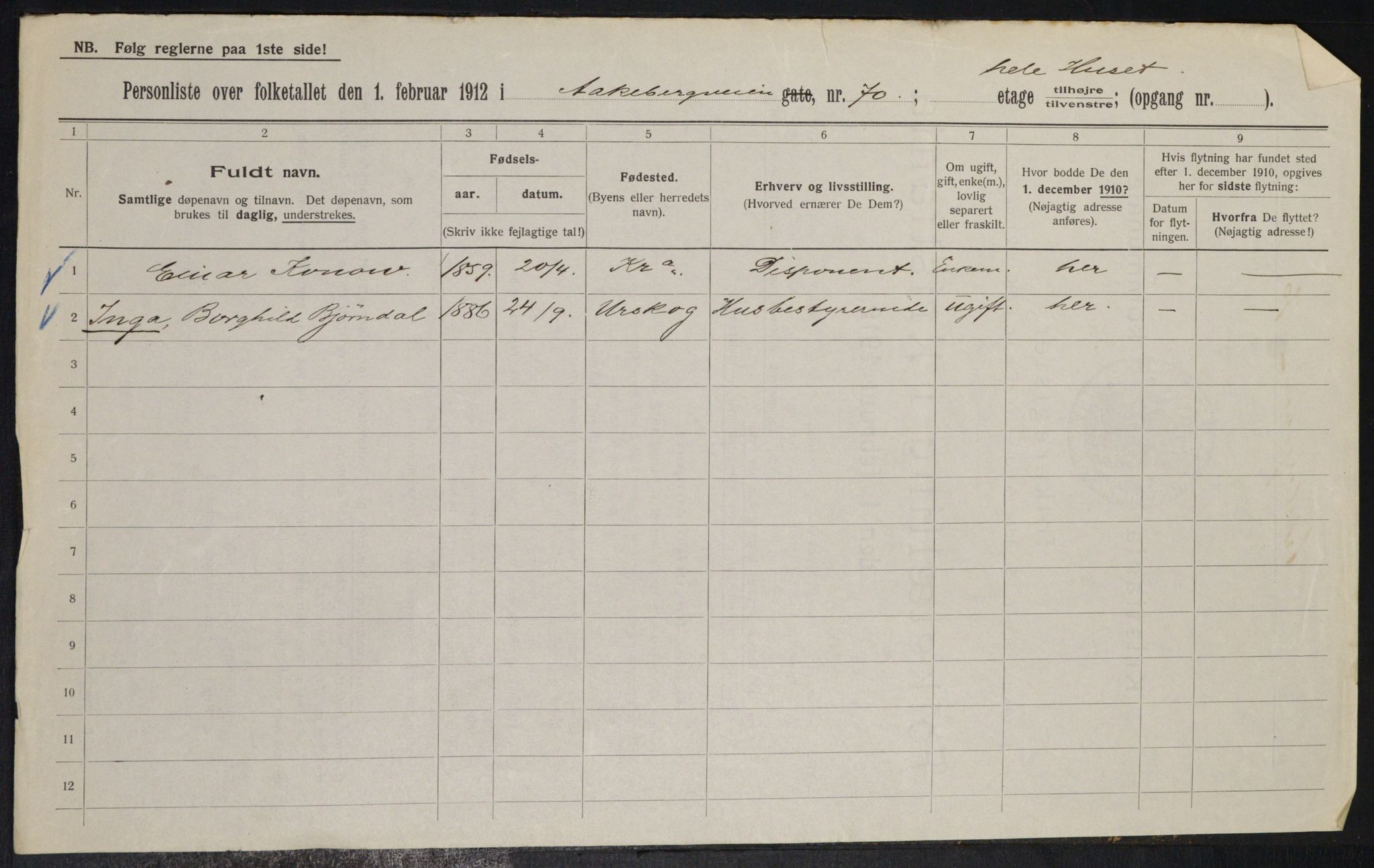 OBA, Municipal Census 1912 for Kristiania, 1912, p. 130949