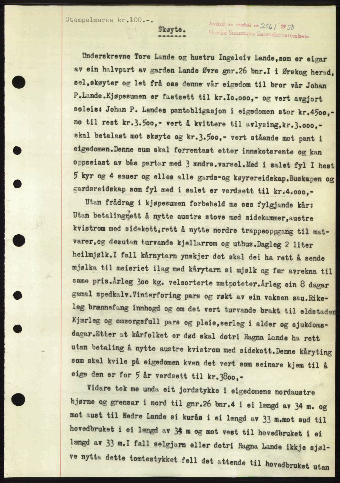 Nordre Sunnmøre sorenskriveri, AV/SAT-A-0006/1/2/2C/2Ca: Mortgage book no. A36, 1950-1950, Diary no: : 2561/1950