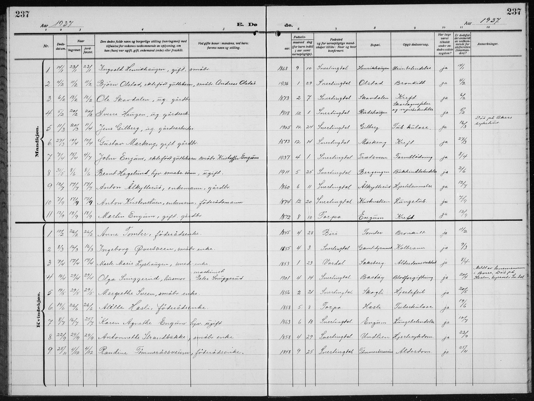 Biri prestekontor, SAH/PREST-096/H/Ha/Hab/L0007: Parish register (copy) no. 7, 1919-1941, p. 237