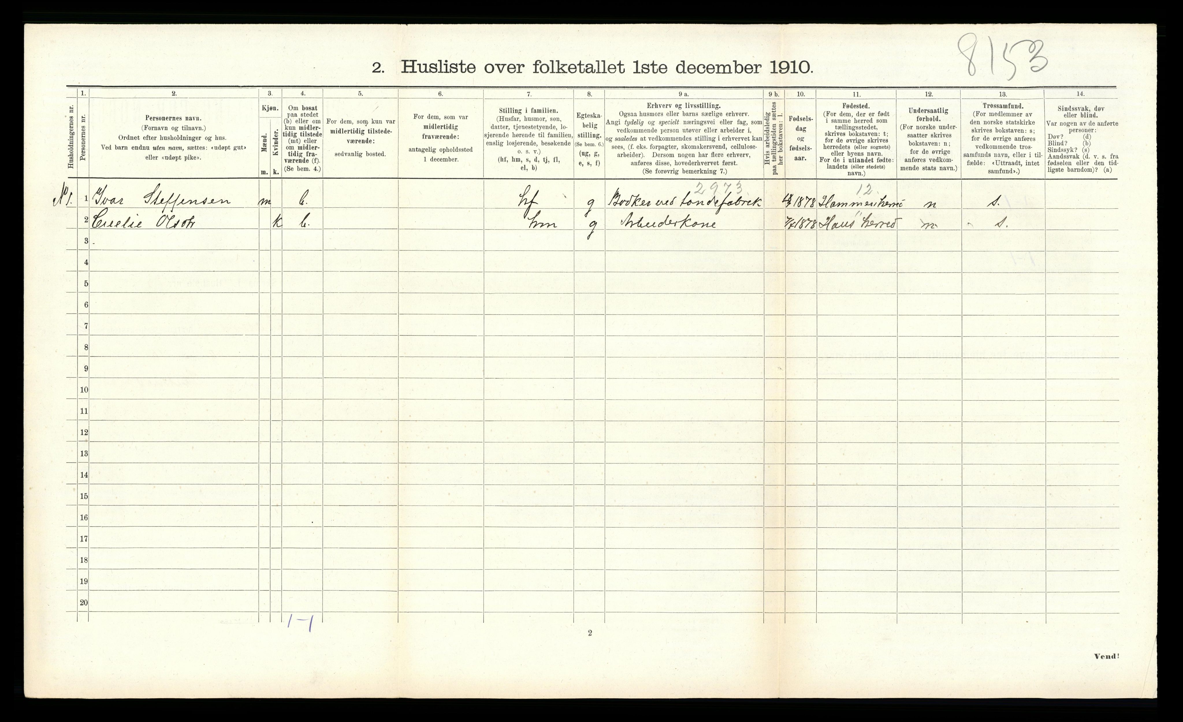 RA, 1910 census for Åsane, 1910, p. 378