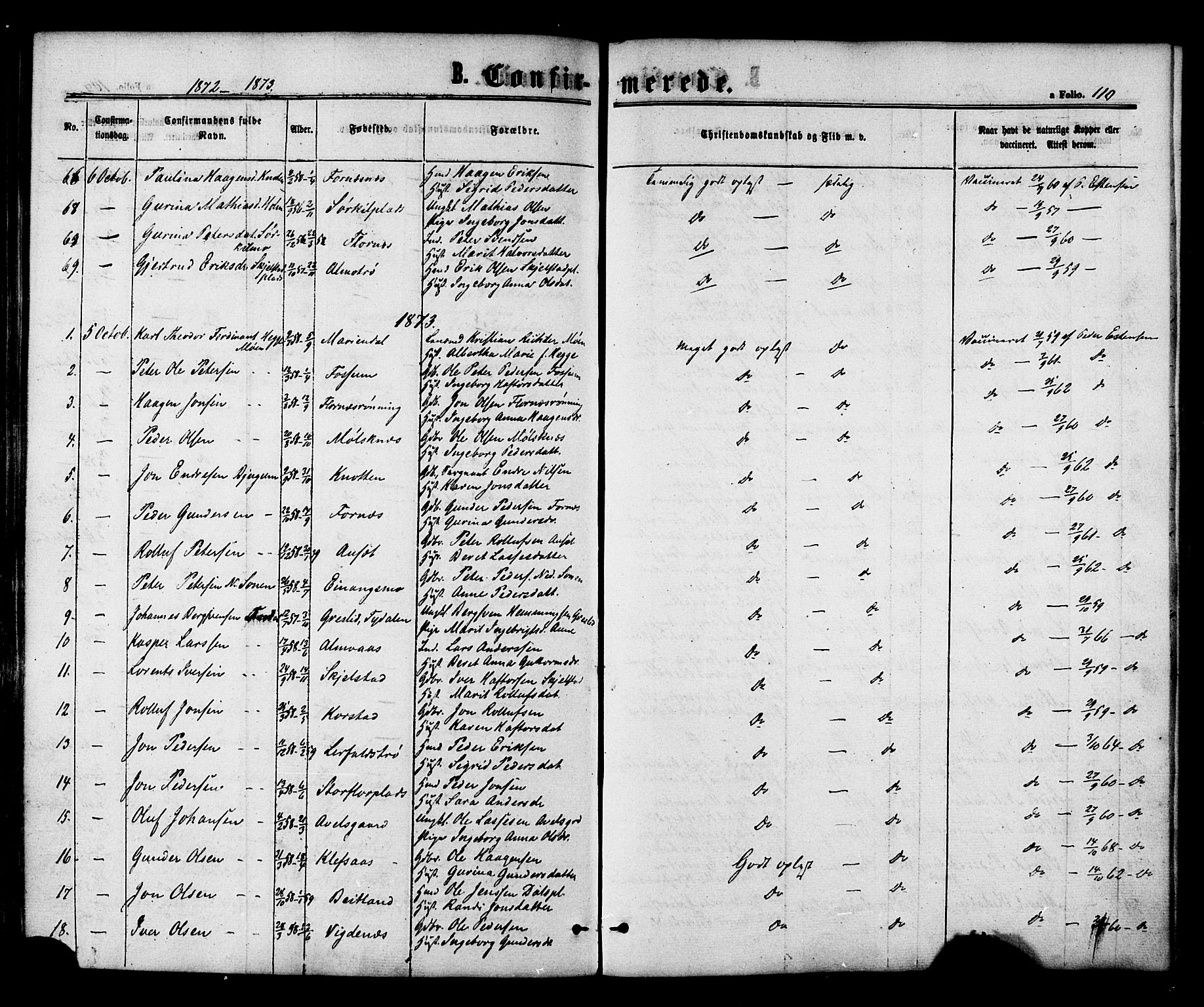Ministerialprotokoller, klokkerbøker og fødselsregistre - Nord-Trøndelag, SAT/A-1458/703/L0029: Parish register (official) no. 703A02, 1863-1879, p. 110