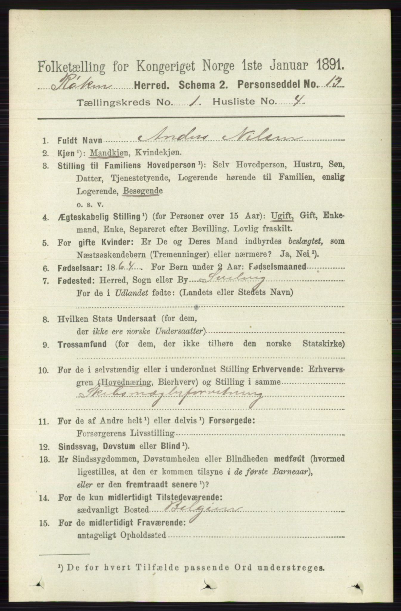 RA, 1891 census for 0627 Røyken, 1891, p. 118