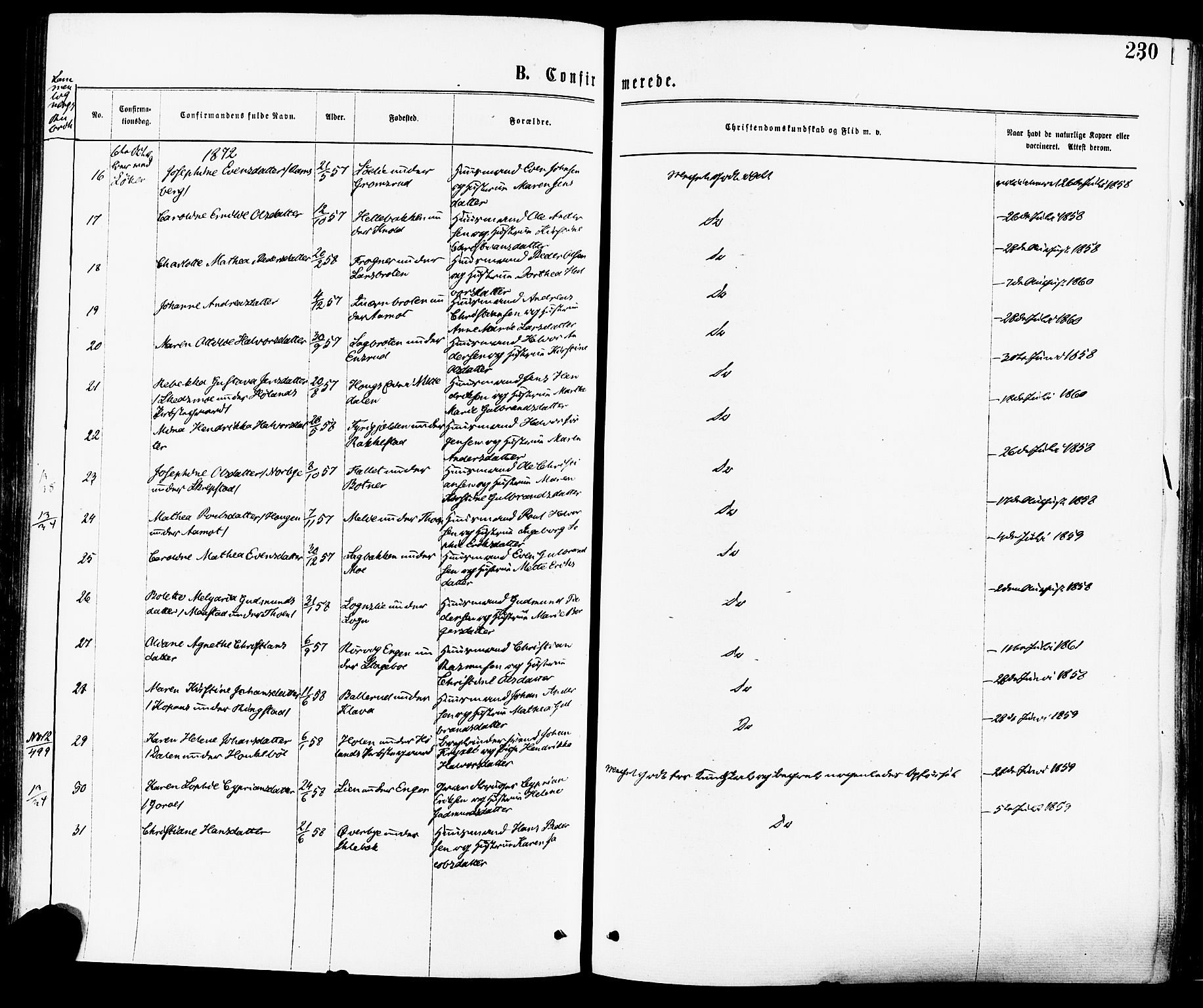 Høland prestekontor Kirkebøker, AV/SAO-A-10346a/F/Fa/L0012.a: Parish register (official) no. I 12A, 1869-1879, p. 230