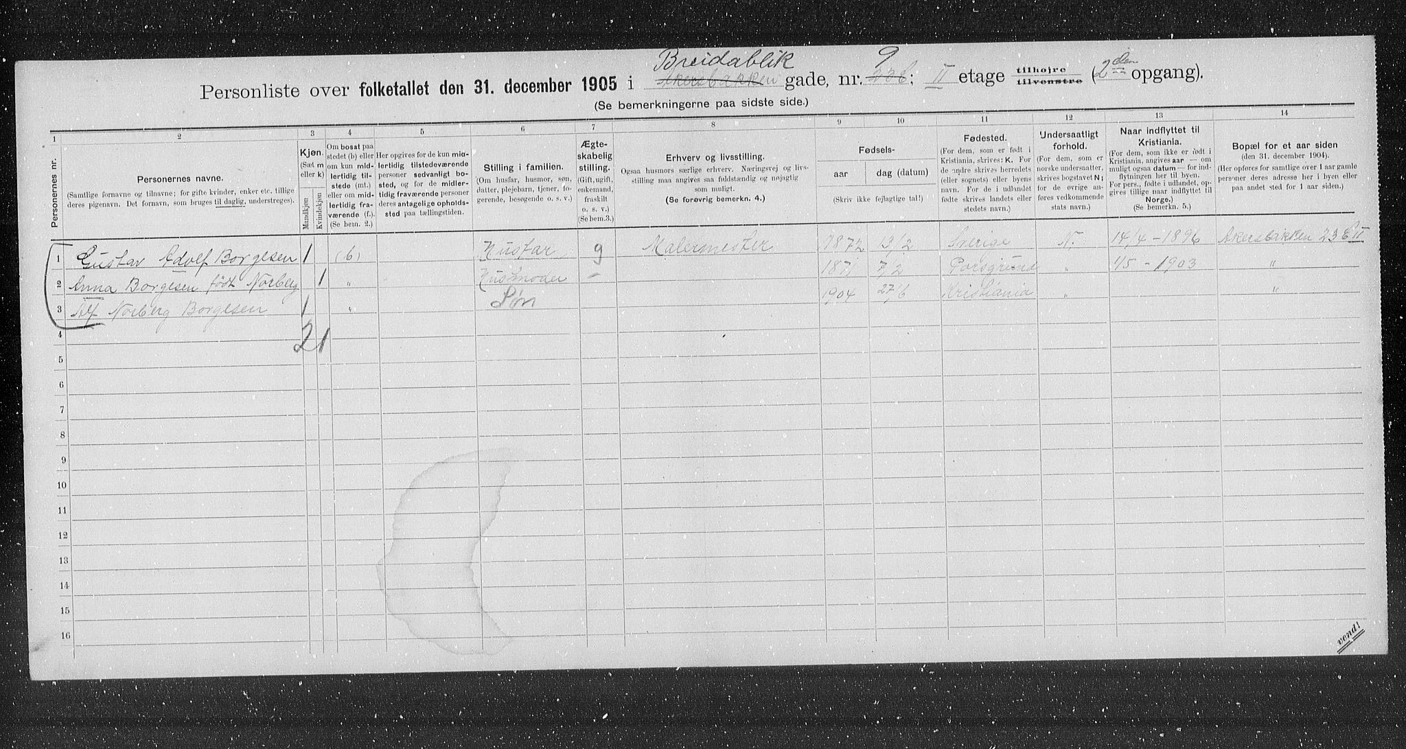 OBA, Municipal Census 1905 for Kristiania, 1905, p. 4373