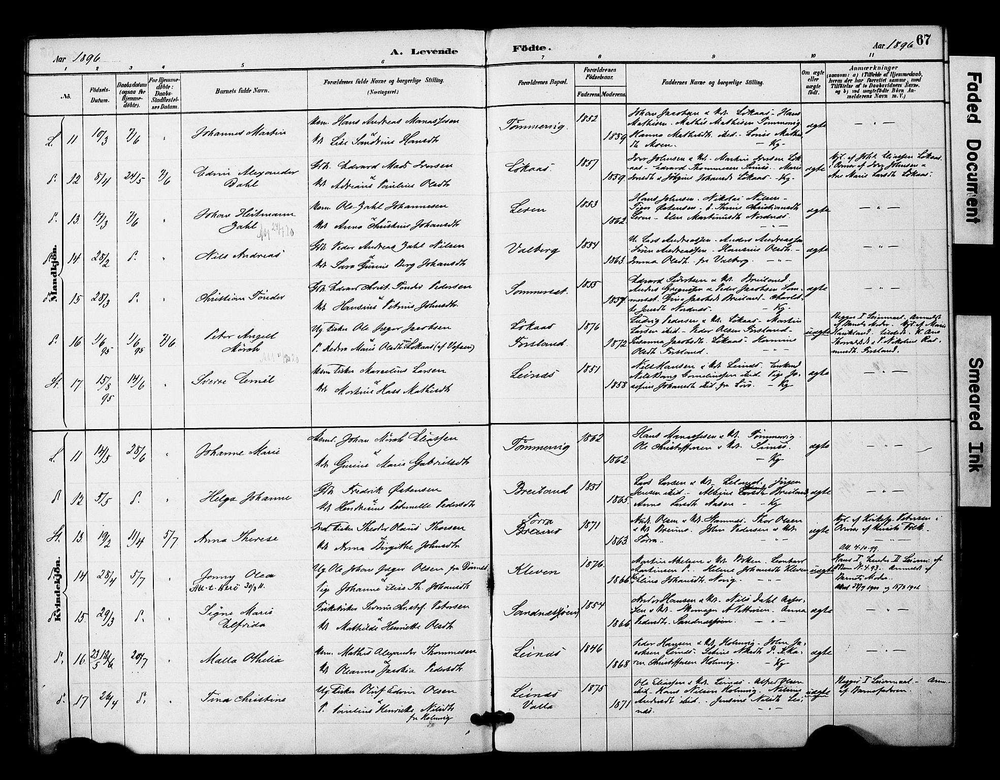 Ministerialprotokoller, klokkerbøker og fødselsregistre - Nordland, SAT/A-1459/831/L0471: Parish register (official) no. 831A02, 1886-1901, p. 67