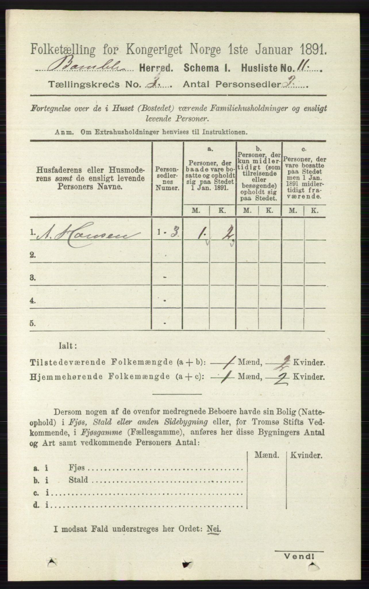 RA, 1891 census for 0814 Bamble, 1891, p. 1365