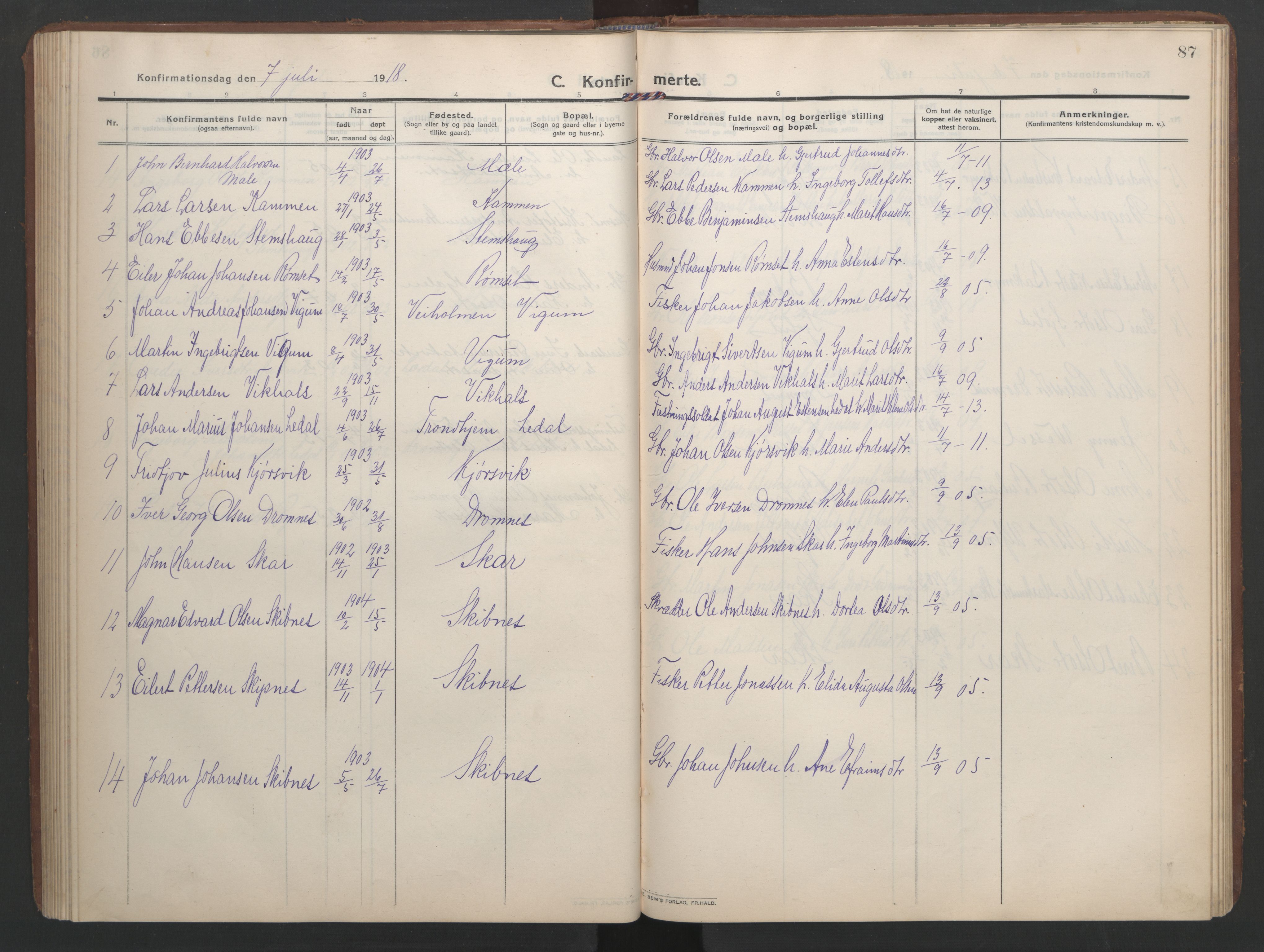 Ministerialprotokoller, klokkerbøker og fødselsregistre - Møre og Romsdal, AV/SAT-A-1454/579/L0919: Parish register (copy) no. 579C01, 1909-1957, p. 87