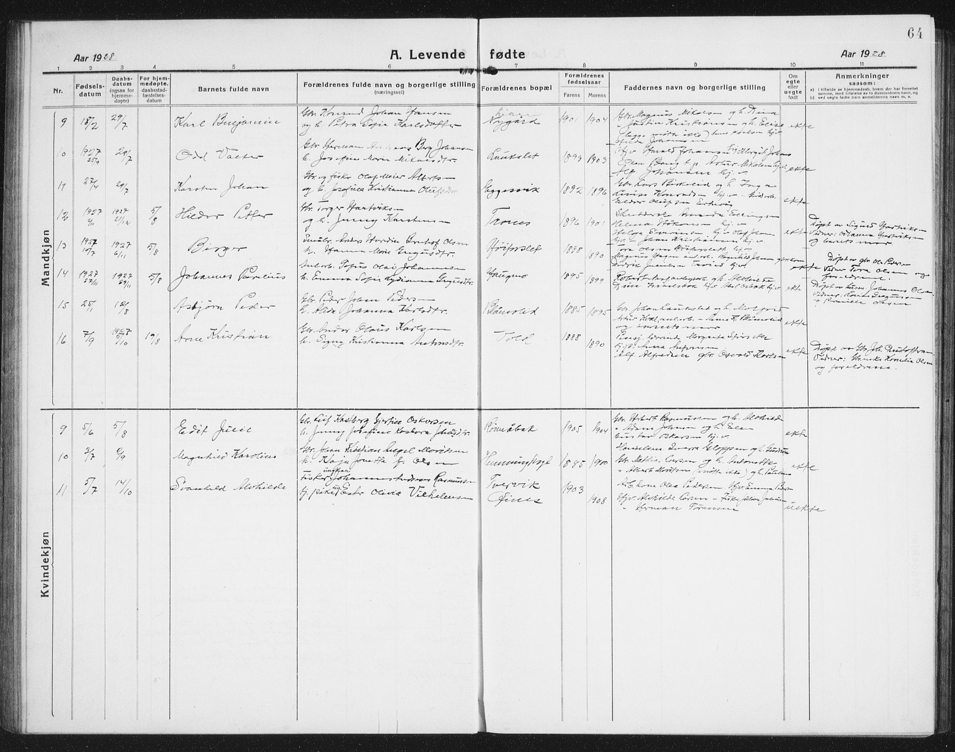 Ministerialprotokoller, klokkerbøker og fødselsregistre - Nordland, AV/SAT-A-1459/846/L0656: Parish register (copy) no. 846C06, 1917-1936, p. 64