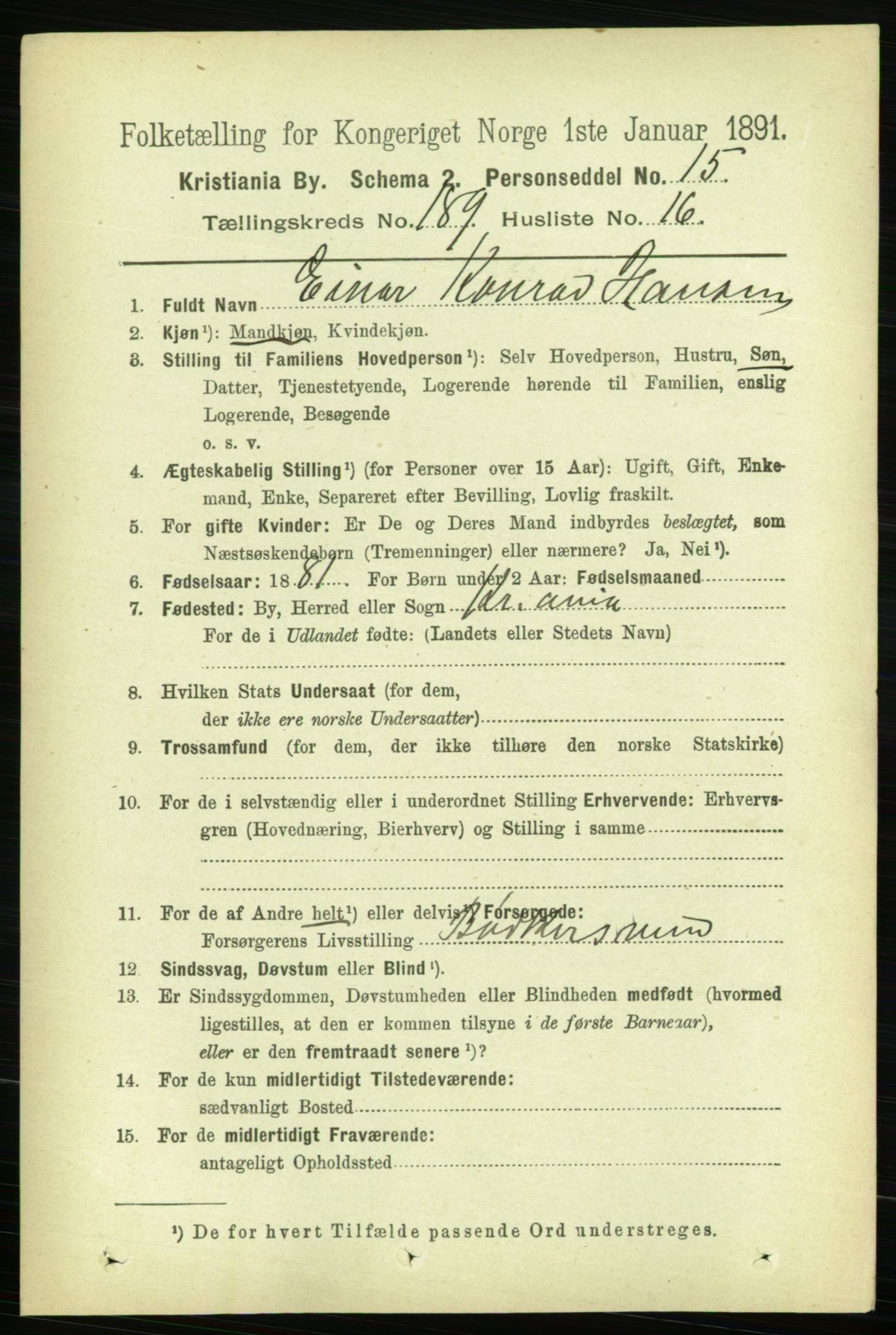 RA, 1891 census for 0301 Kristiania, 1891, p. 113746