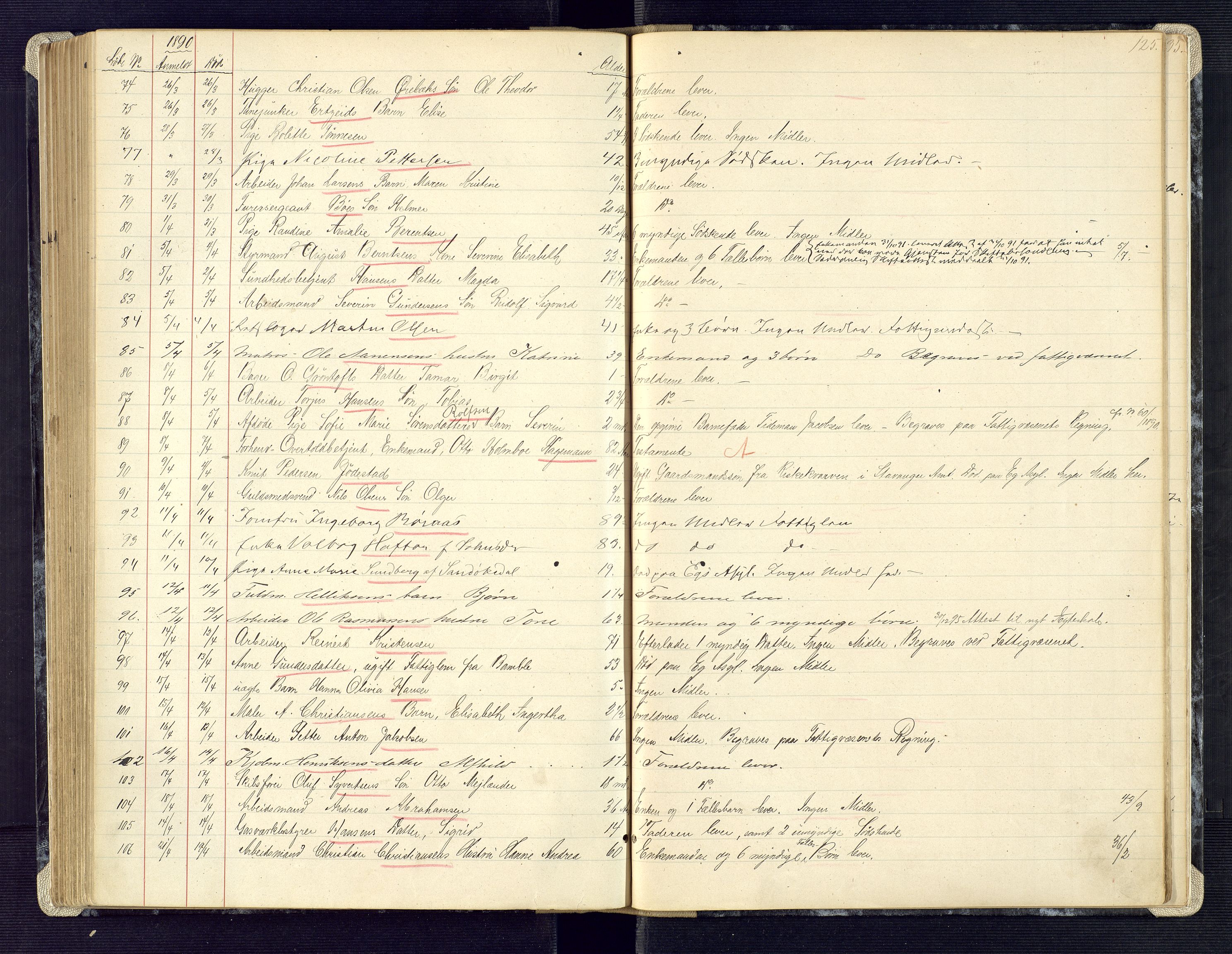 Kristiansand byrett, AV/SAK-1223-0001/H/Ha/L0006: Anmeldte dødsfall, 1878-1892, p. 125