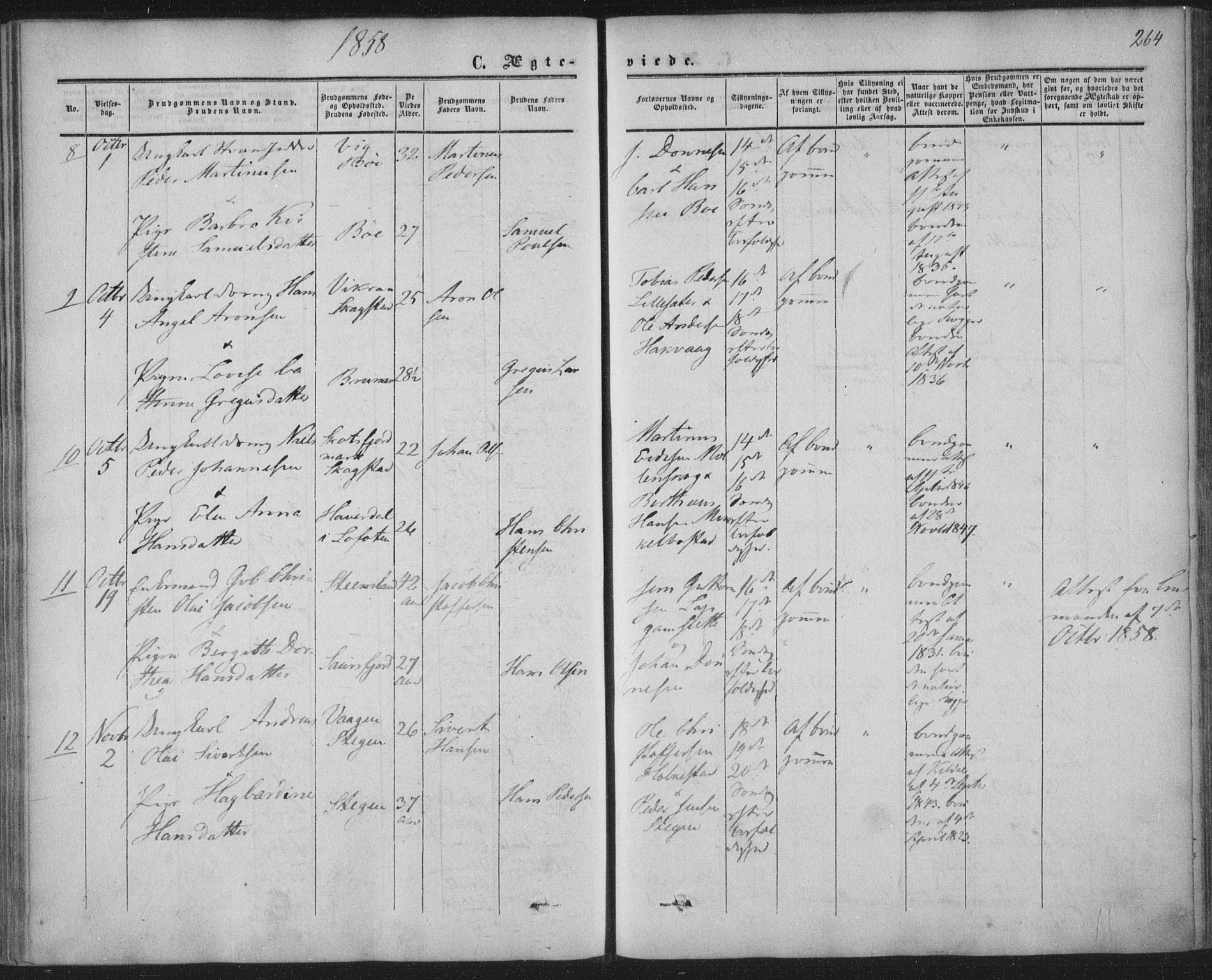 Ministerialprotokoller, klokkerbøker og fødselsregistre - Nordland, SAT/A-1459/855/L0800: Parish register (official) no. 855A08, 1852-1864, p. 264