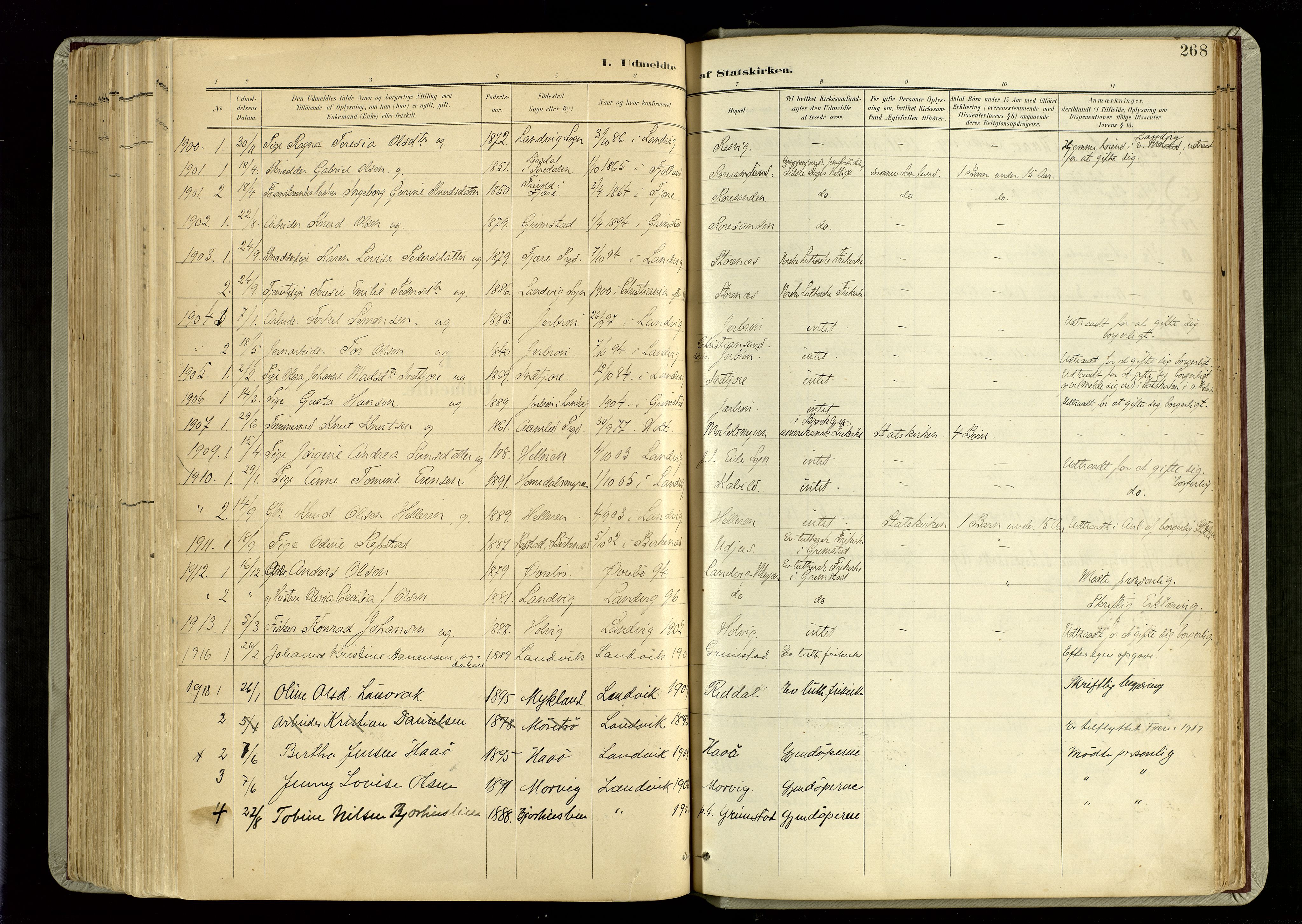 Hommedal sokneprestkontor, AV/SAK-1111-0023/F/Fa/Fab/L0007: Parish register (official) no. A 7, 1898-1924, p. 268