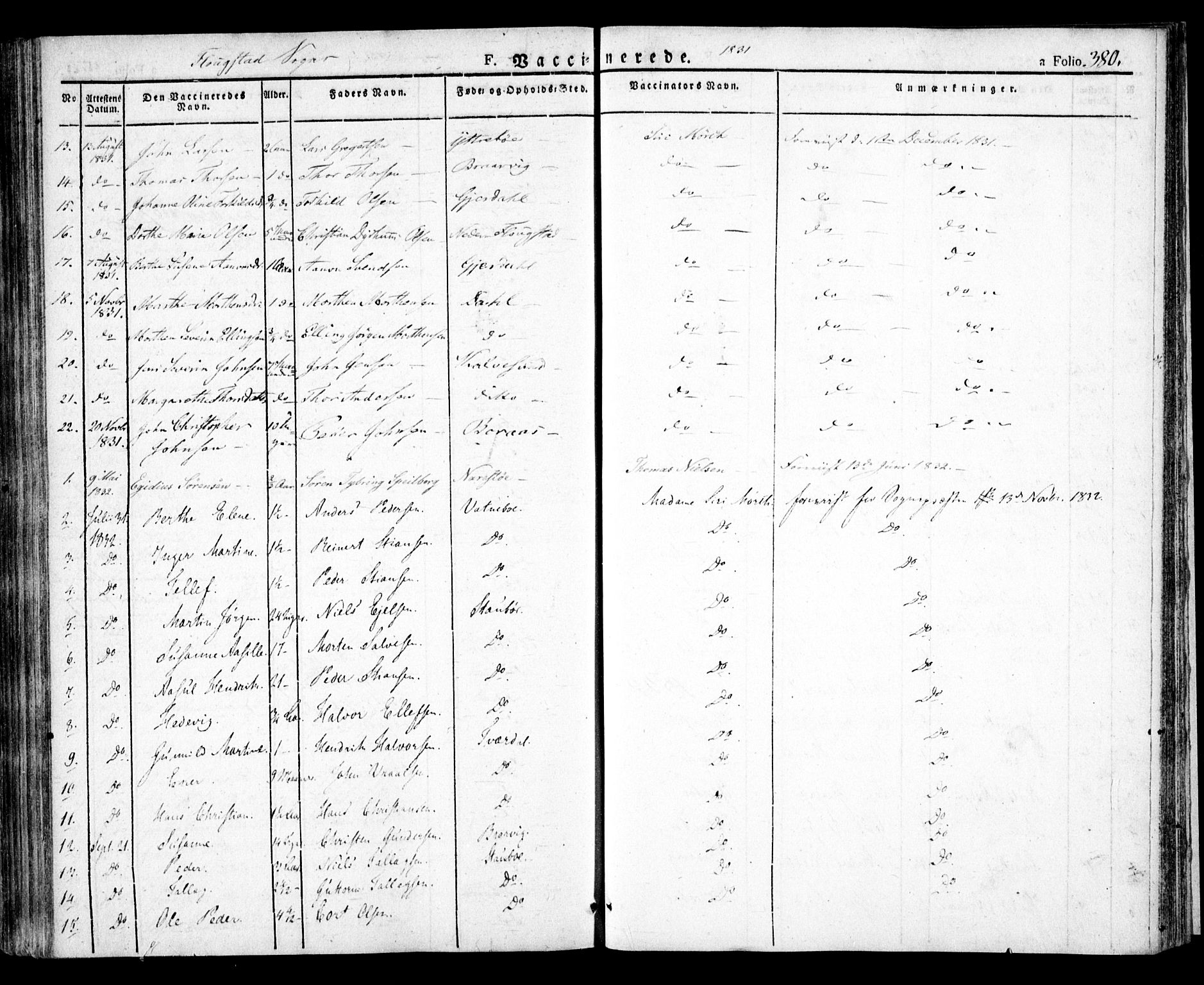 Dypvåg sokneprestkontor, AV/SAK-1111-0007/F/Fa/Faa/L0004: Parish register (official) no. A 4, 1824-1840, p. 380