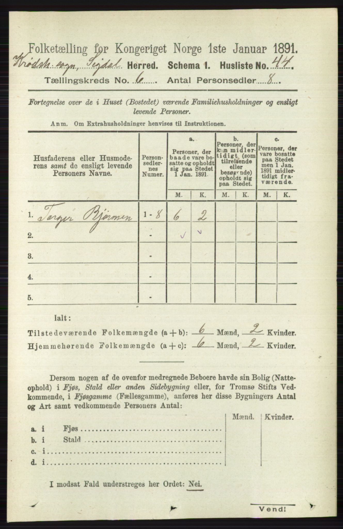 RA, 1891 census for 0621 Sigdal, 1891, p. 6623