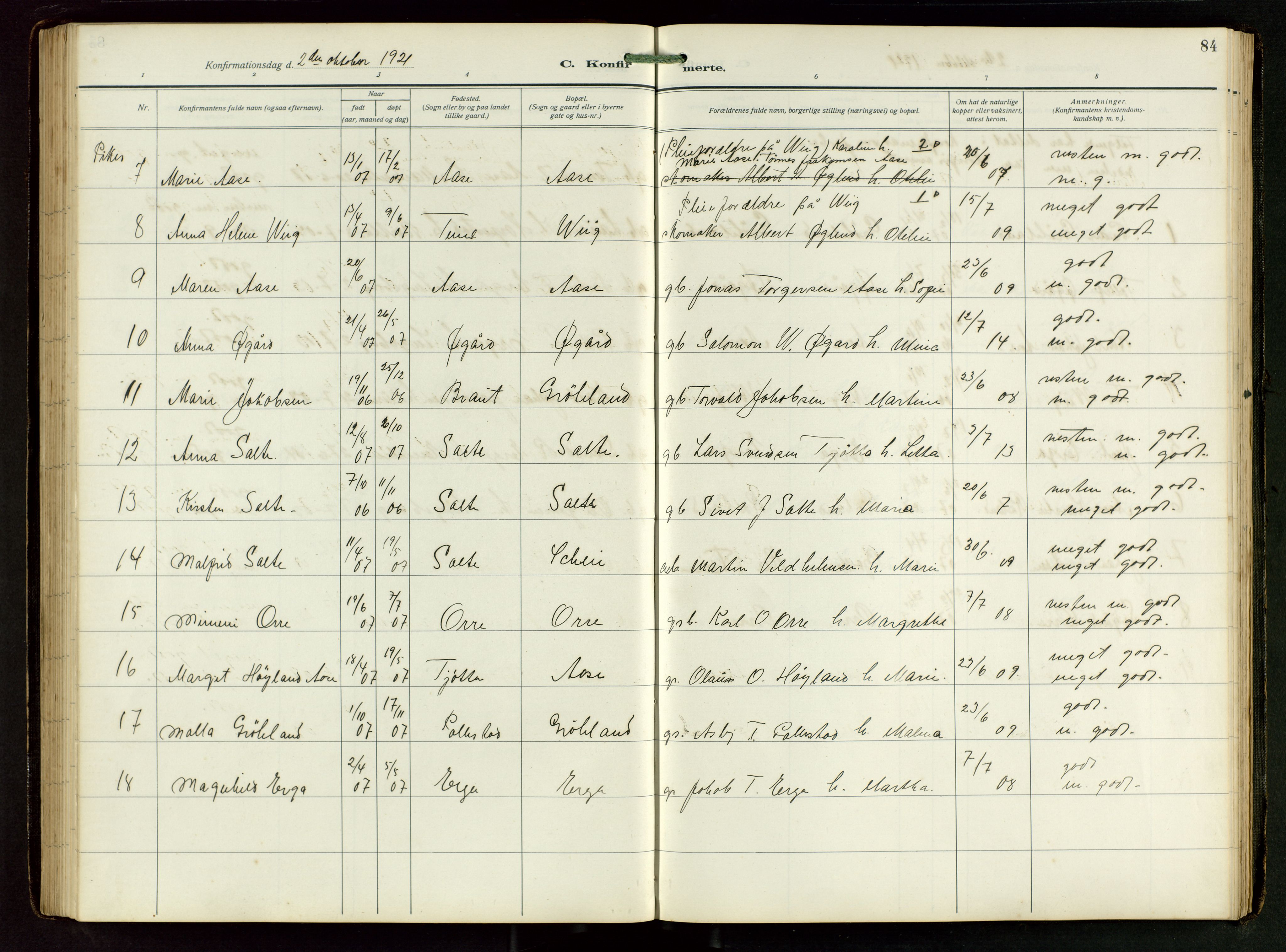 Klepp sokneprestkontor, SAST/A-101803/001/3/30BB/L0008: Parish register (copy) no. B 8, 1918-1949, p. 84