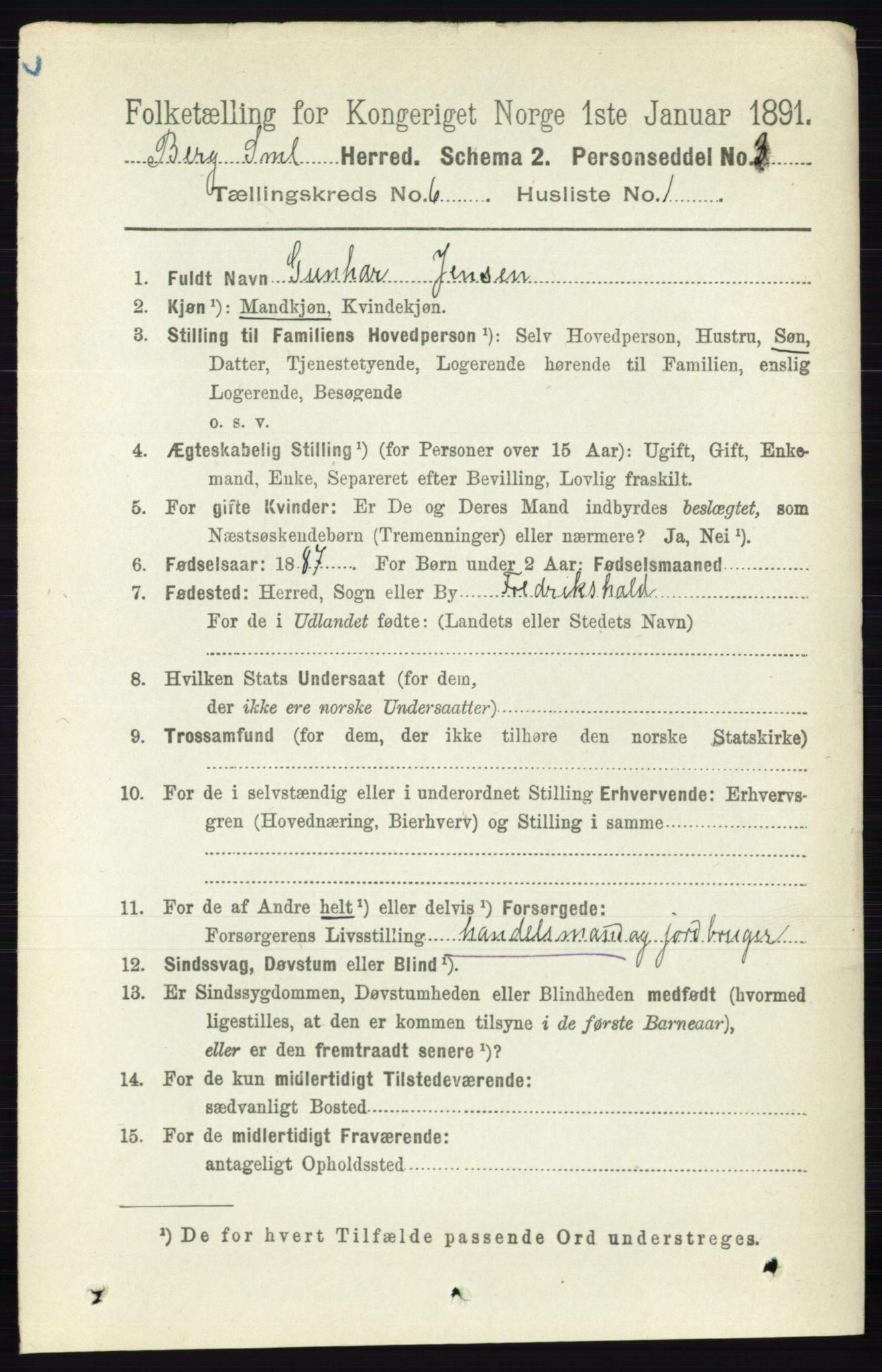 RA, 1891 census for 0116 Berg, 1891, p. 3738
