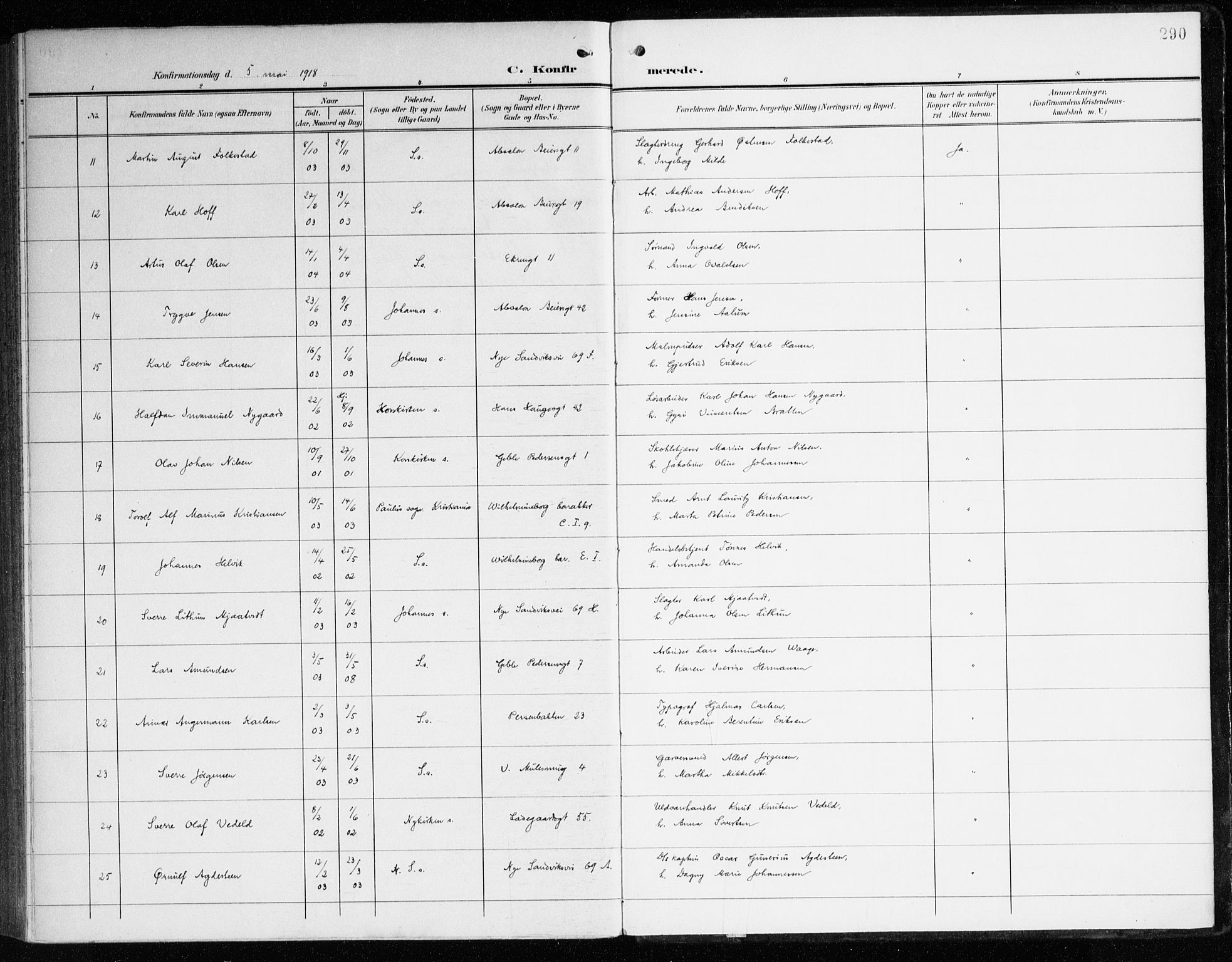 Sandviken Sokneprestembete, AV/SAB-A-77601/H/Ha/L0011: Parish register (official) no. C 2, 1905-1918, p. 290