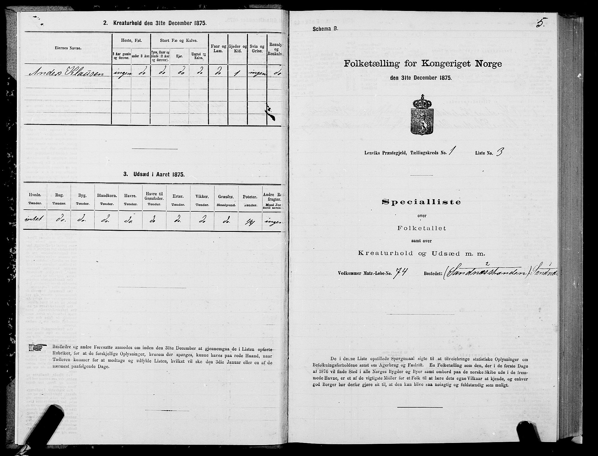 SATØ, 1875 census for 1931P Lenvik, 1875, p. 1005