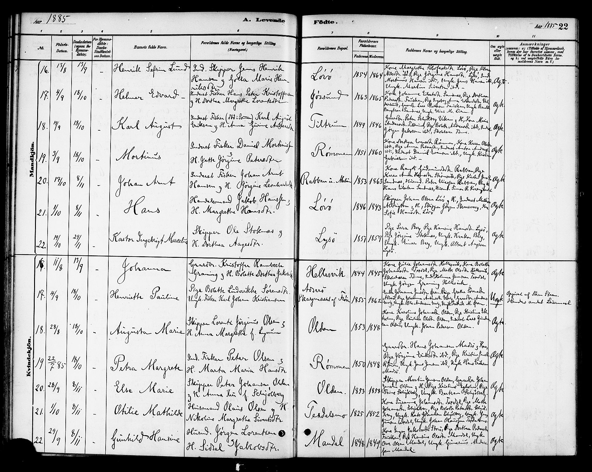 Ministerialprotokoller, klokkerbøker og fødselsregistre - Sør-Trøndelag, AV/SAT-A-1456/654/L0663: Parish register (official) no. 654A01, 1880-1894, p. 22